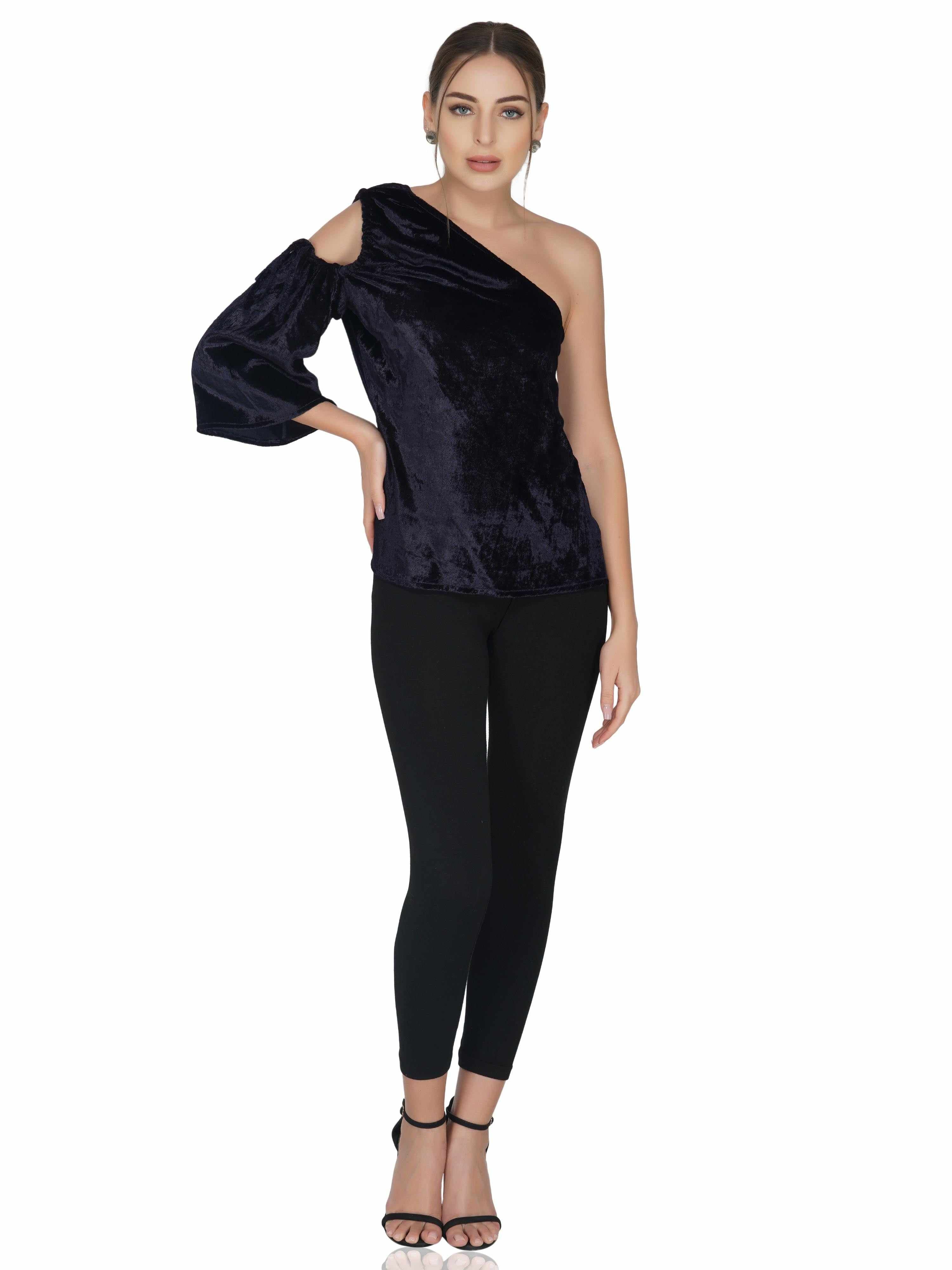 one shoulder velvet top