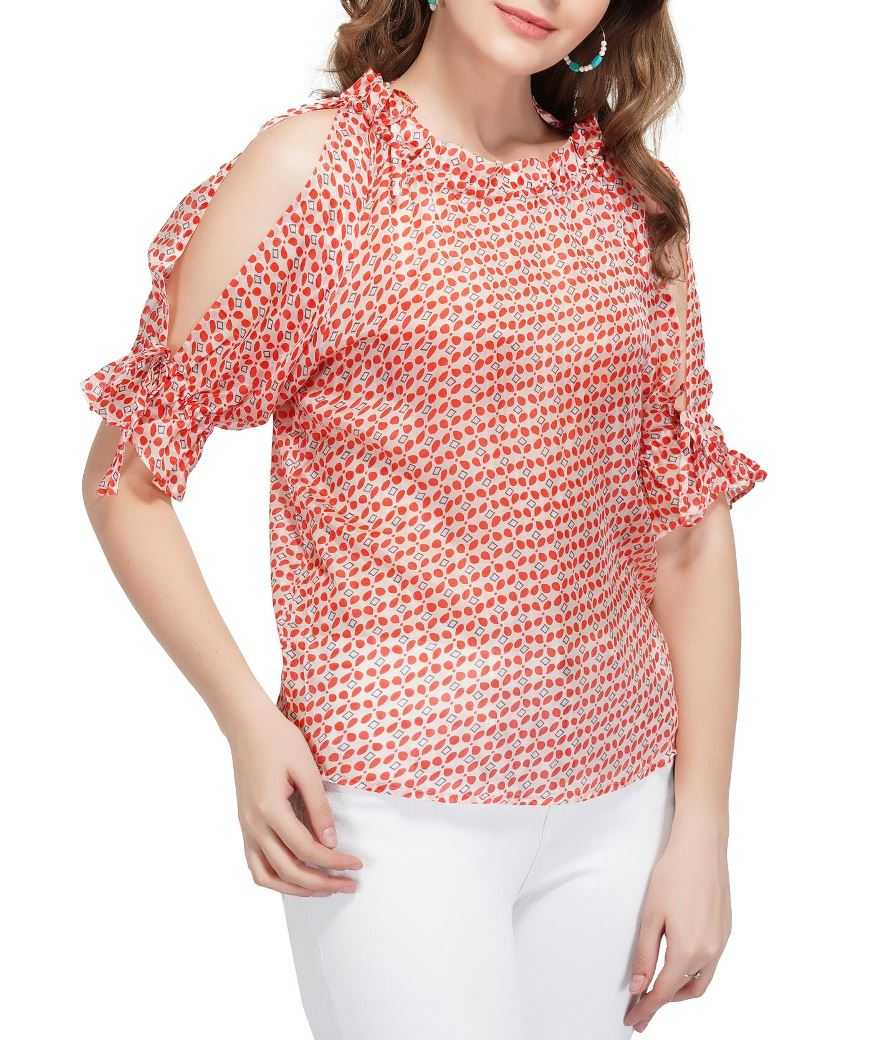 silk cold sleeve printed top