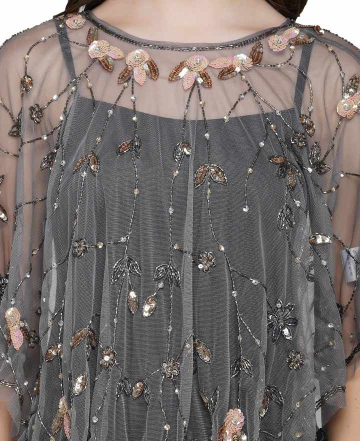 embellished grey cape