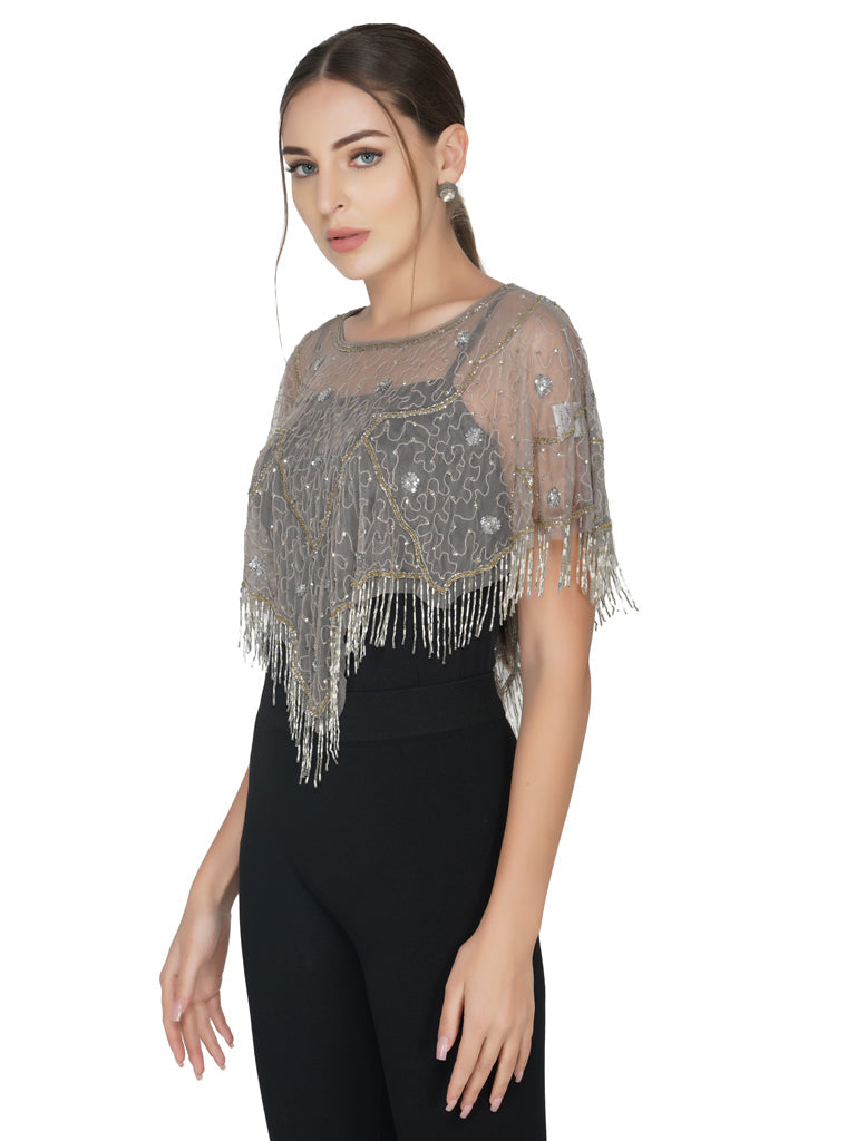 v shape geometric tulle shrug