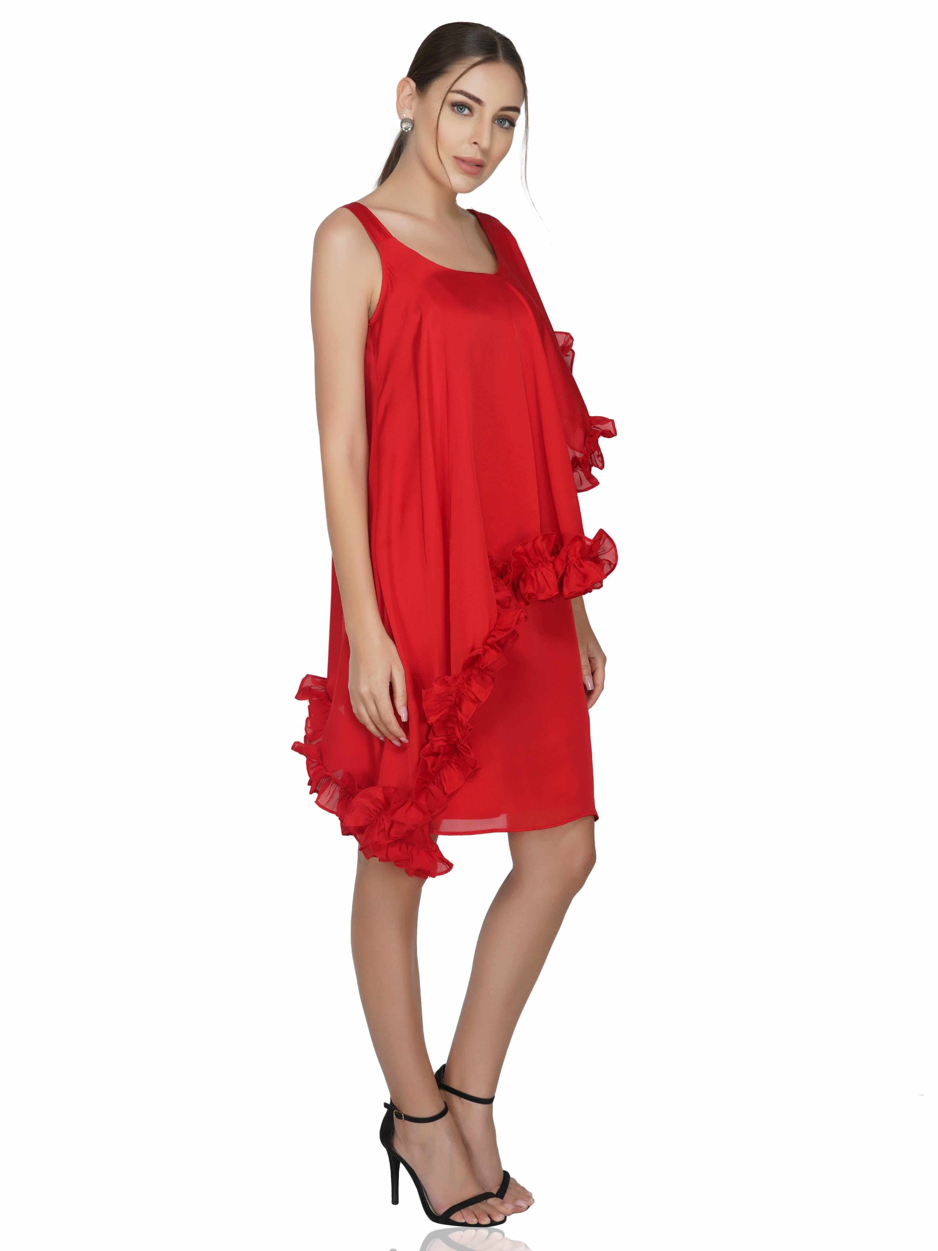 ruffled satin finish georgette dress