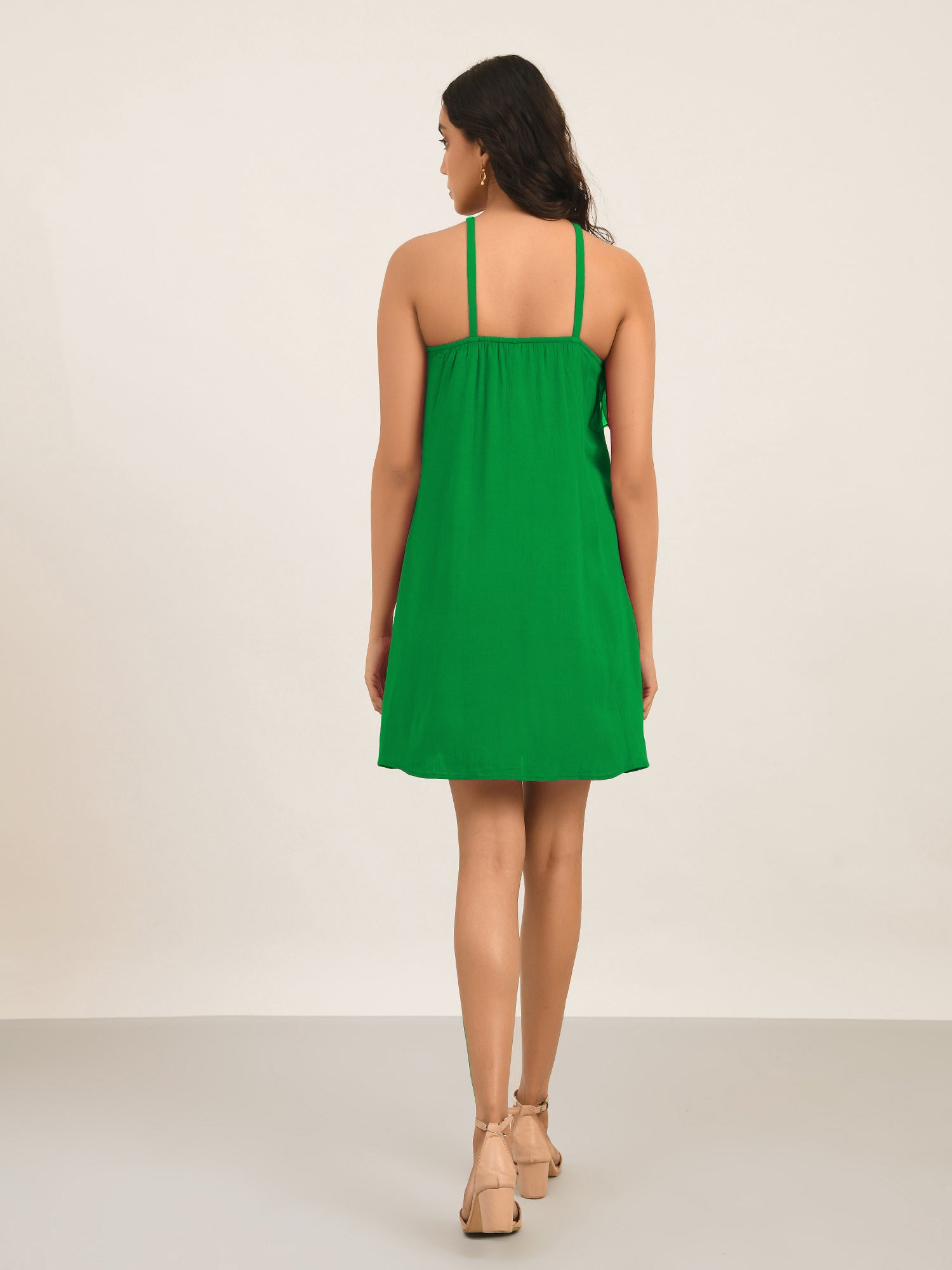 luxury vacay green a line ruffle dress