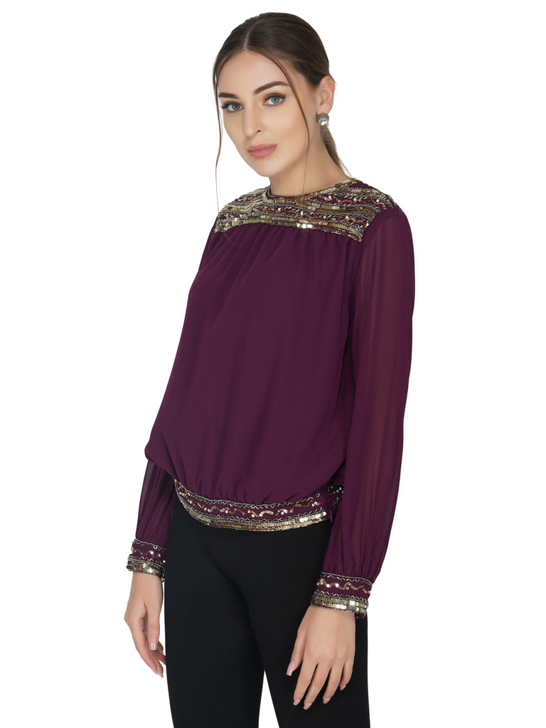 yoke and hem sequin top  