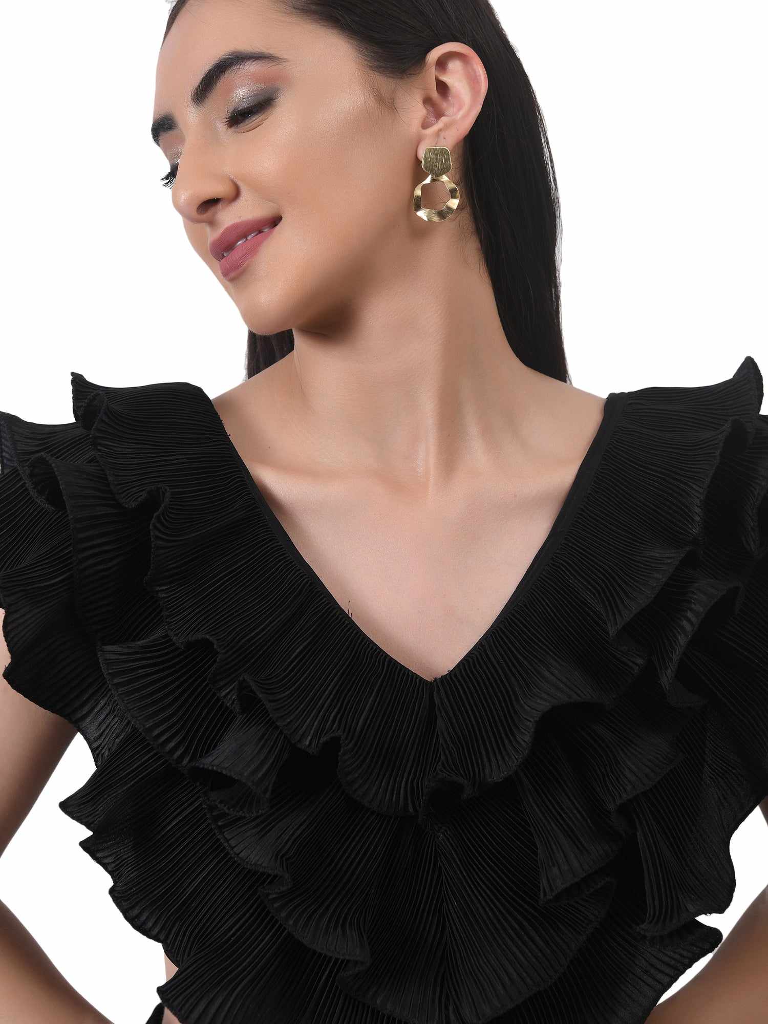 imaginative pleated black ruffle top