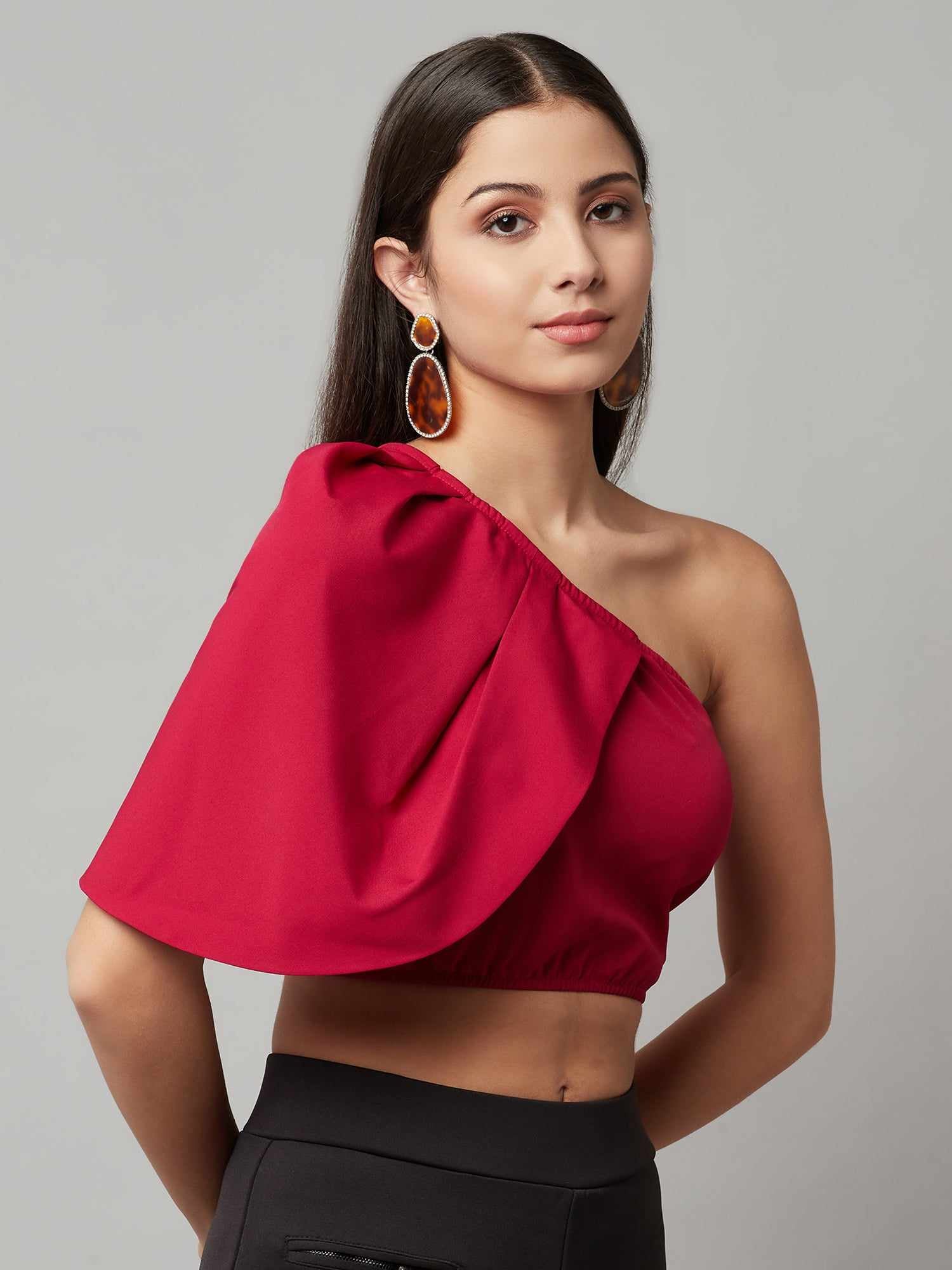 one shoulder cape crop top