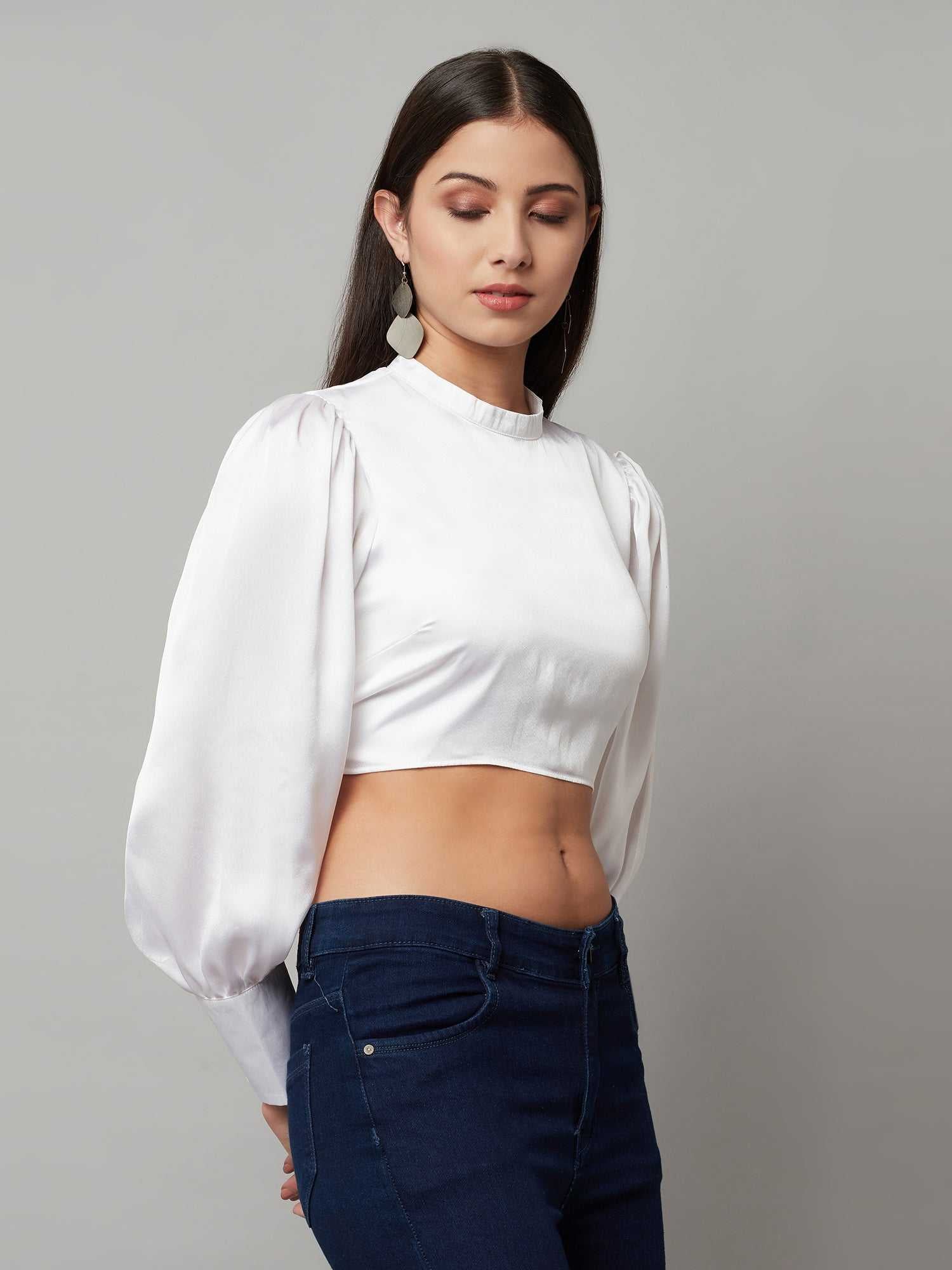 ballon sleeve white crop top