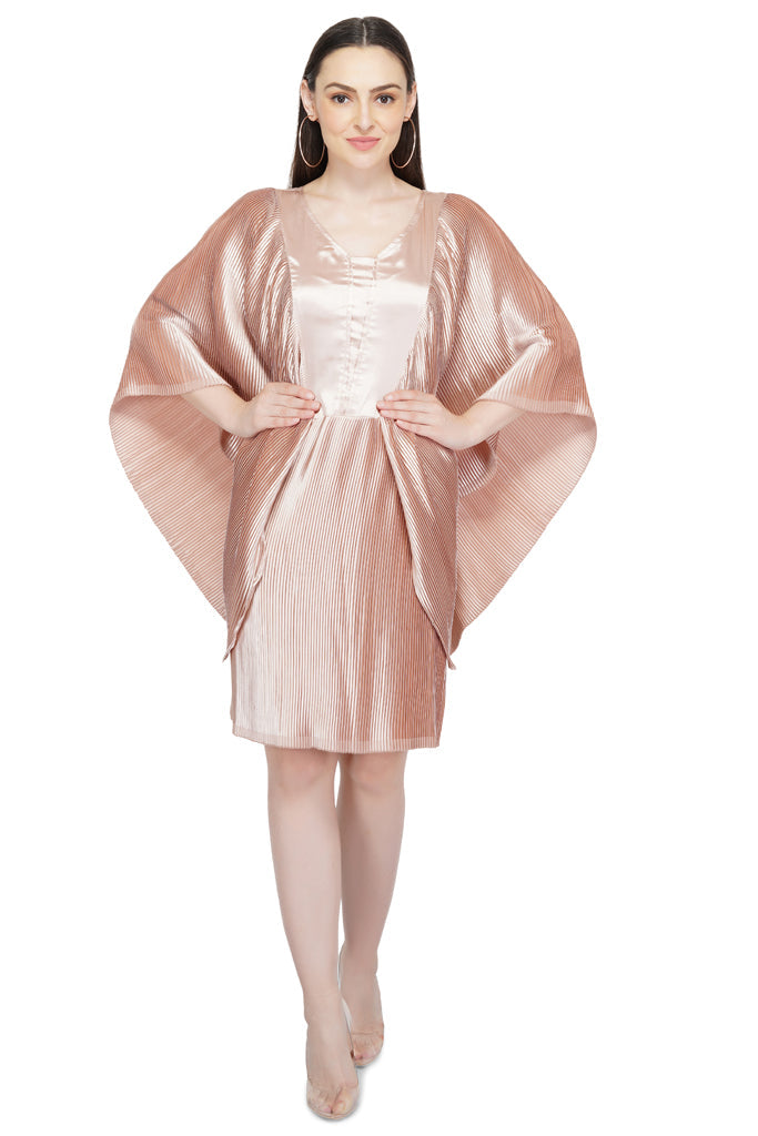 flutter sleeve pleated satin dress