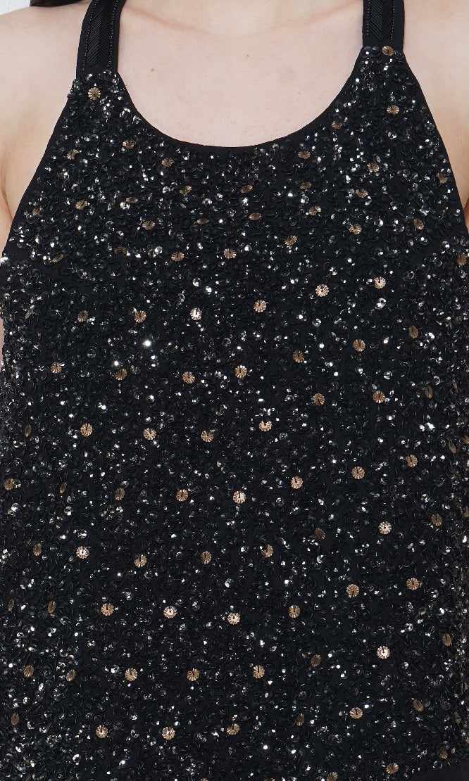 black and antique sequin racerback