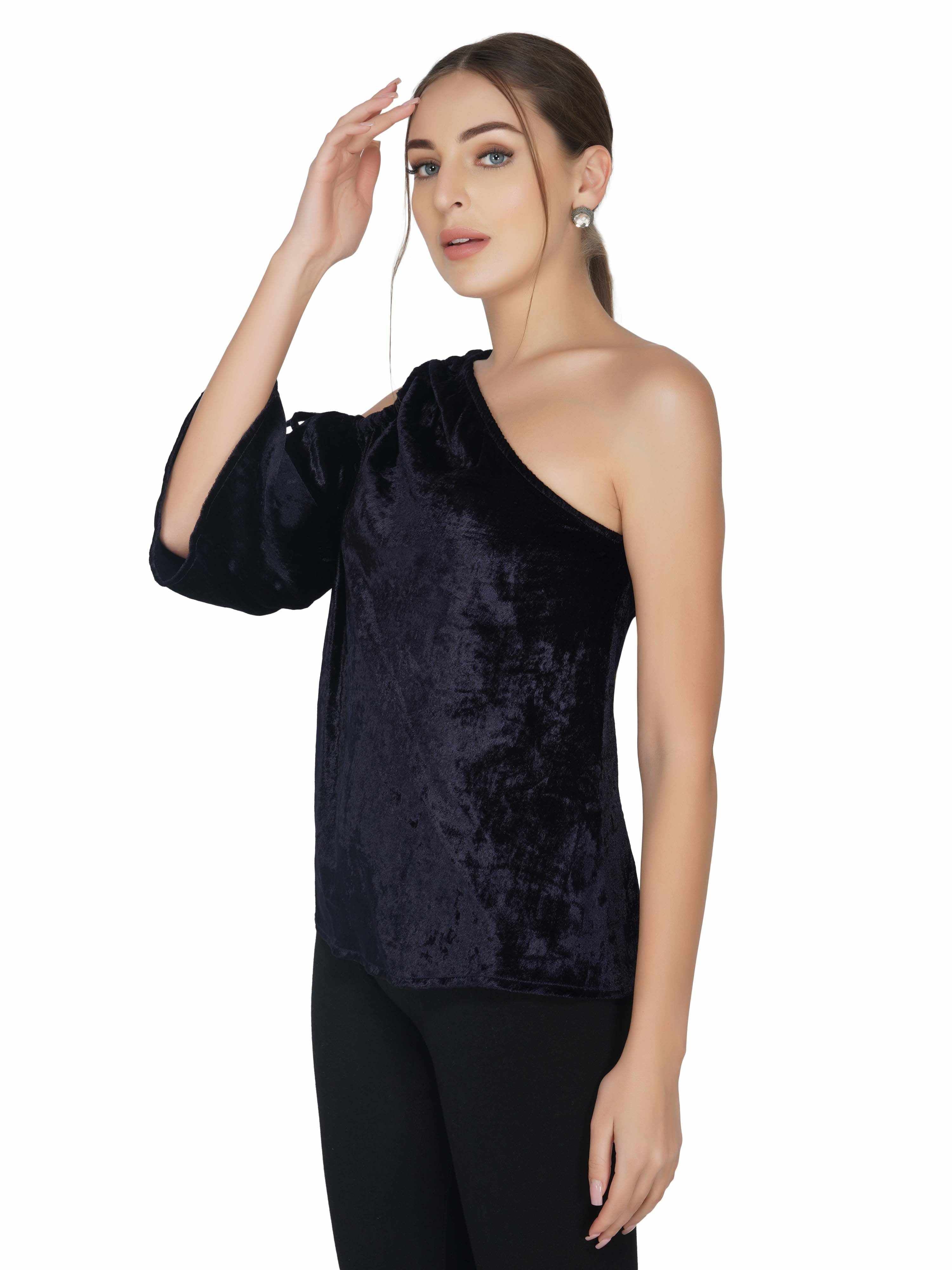 one shoulder velvet top