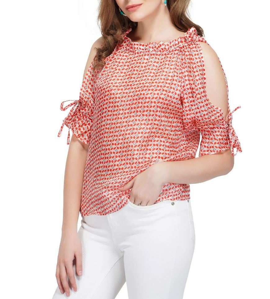 silk cold sleeve printed top