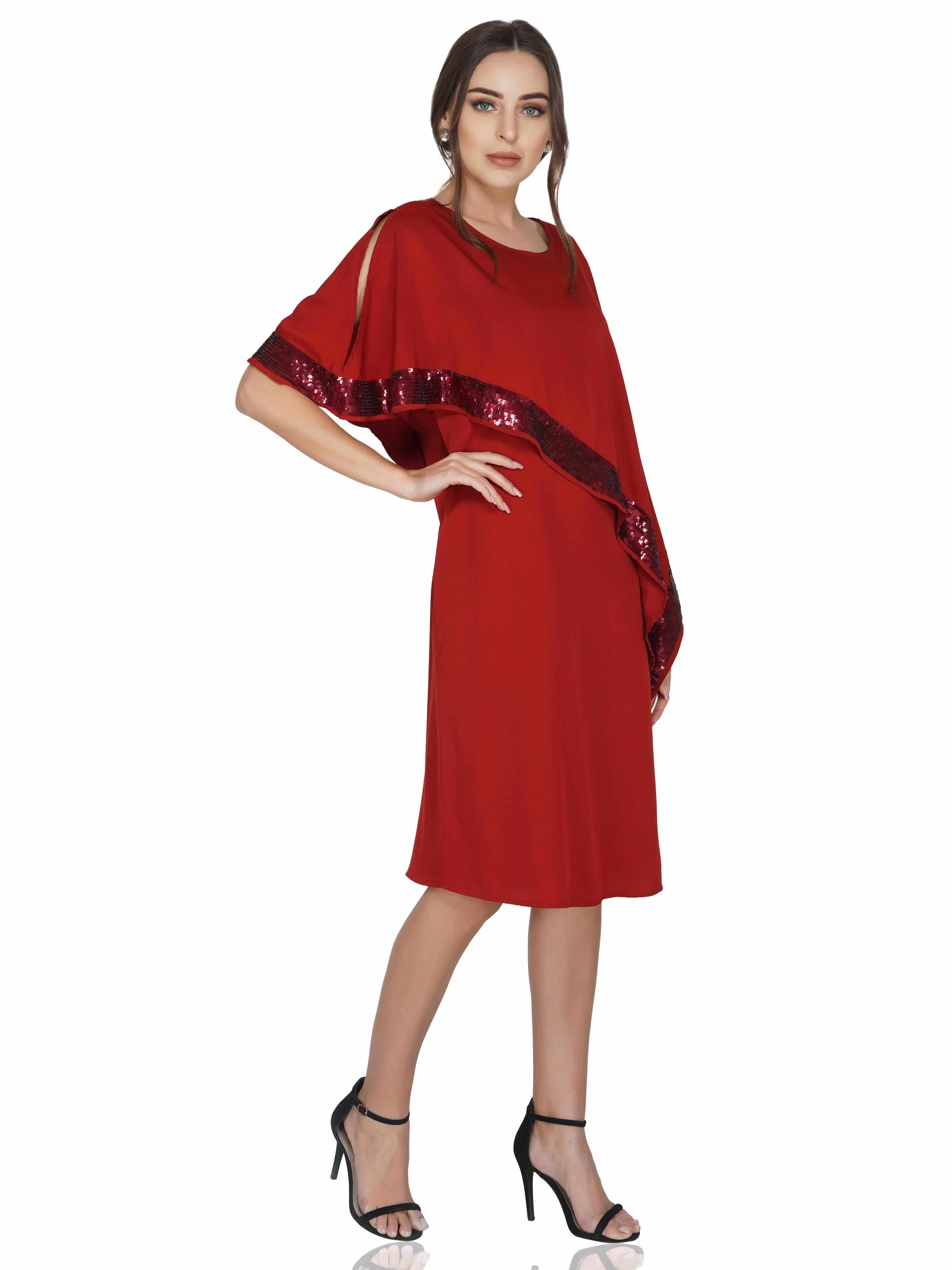 popover crepe dress with sequin border  