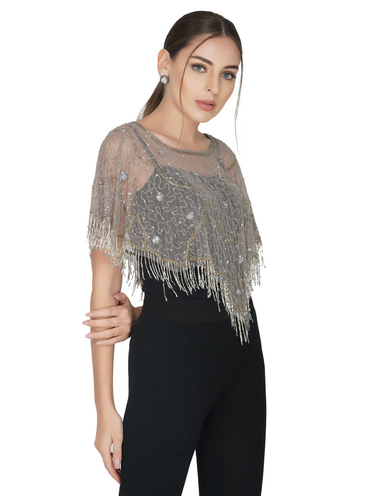 v shape geometric tulle shrug