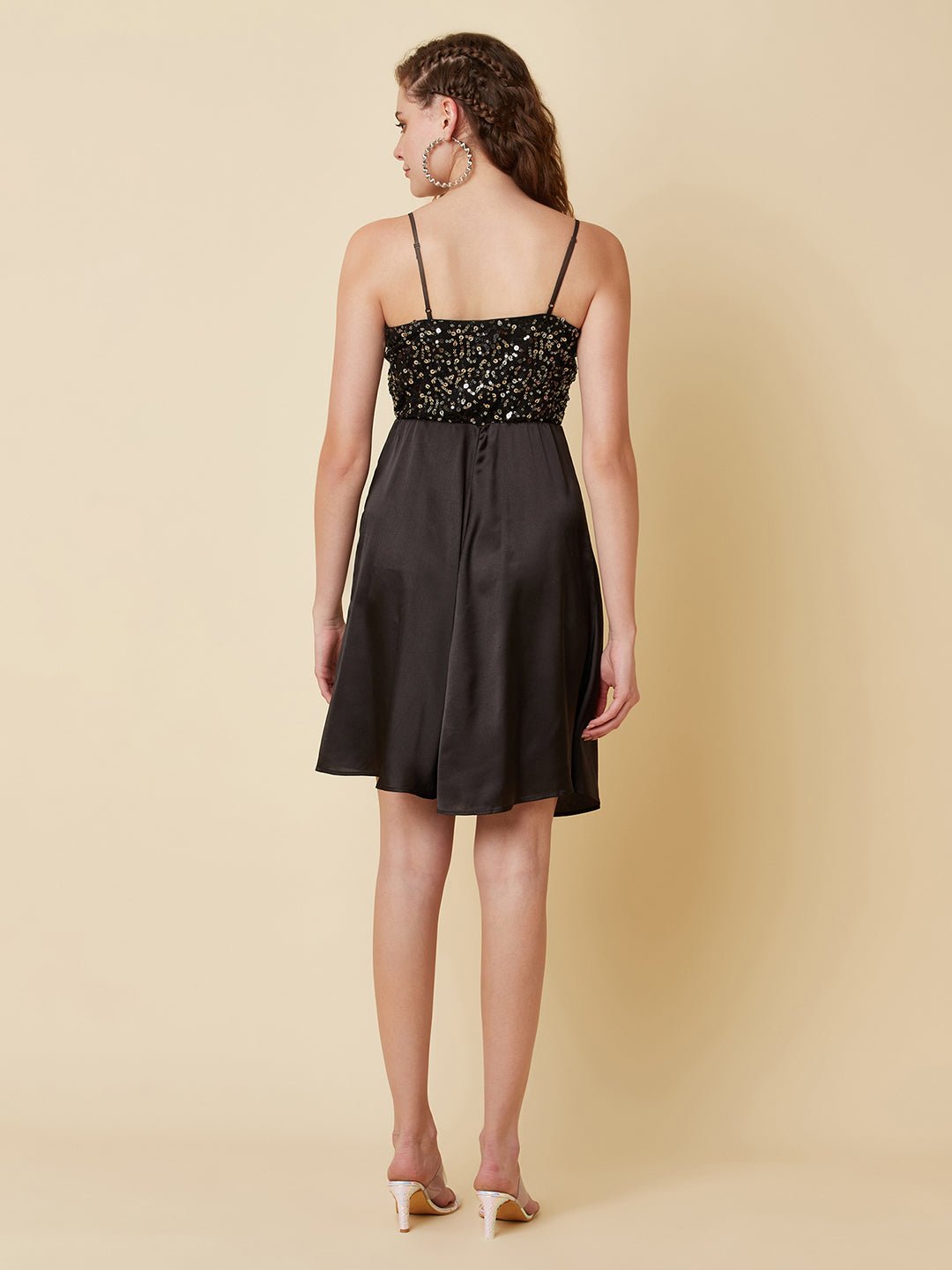 a line sequins black dress