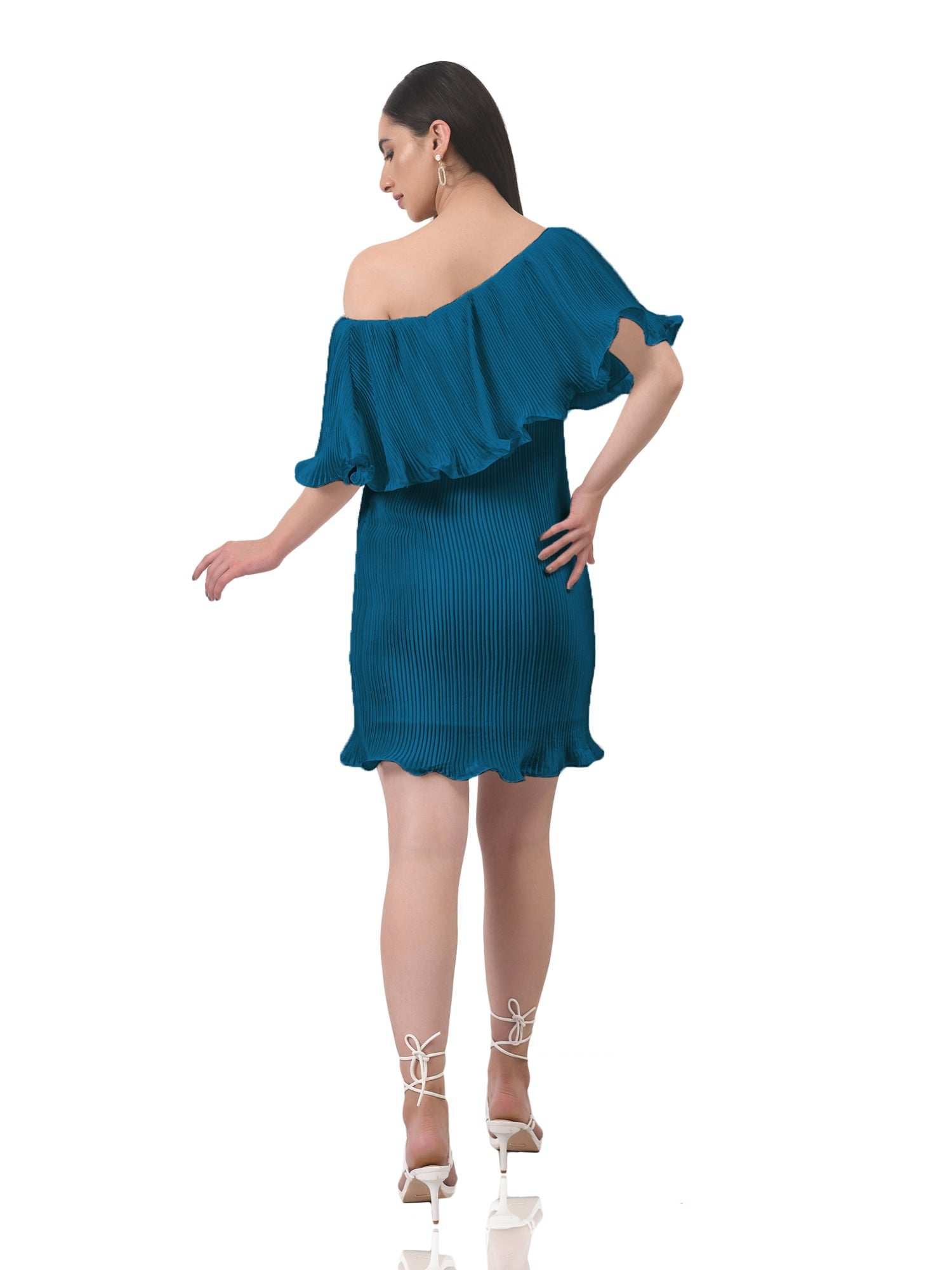 teal imaginative pleated white dress