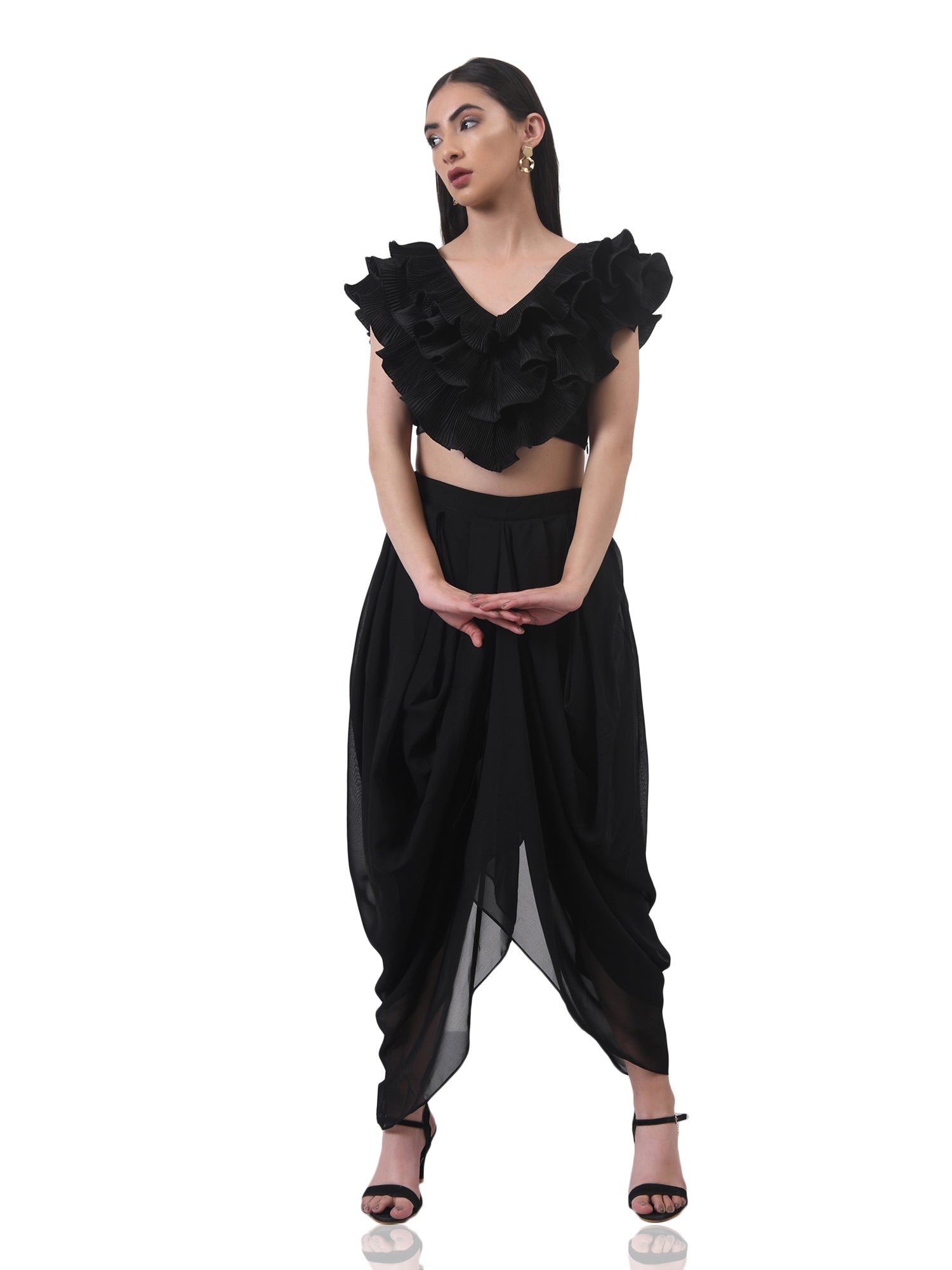 imaginative pleated black ruffle top