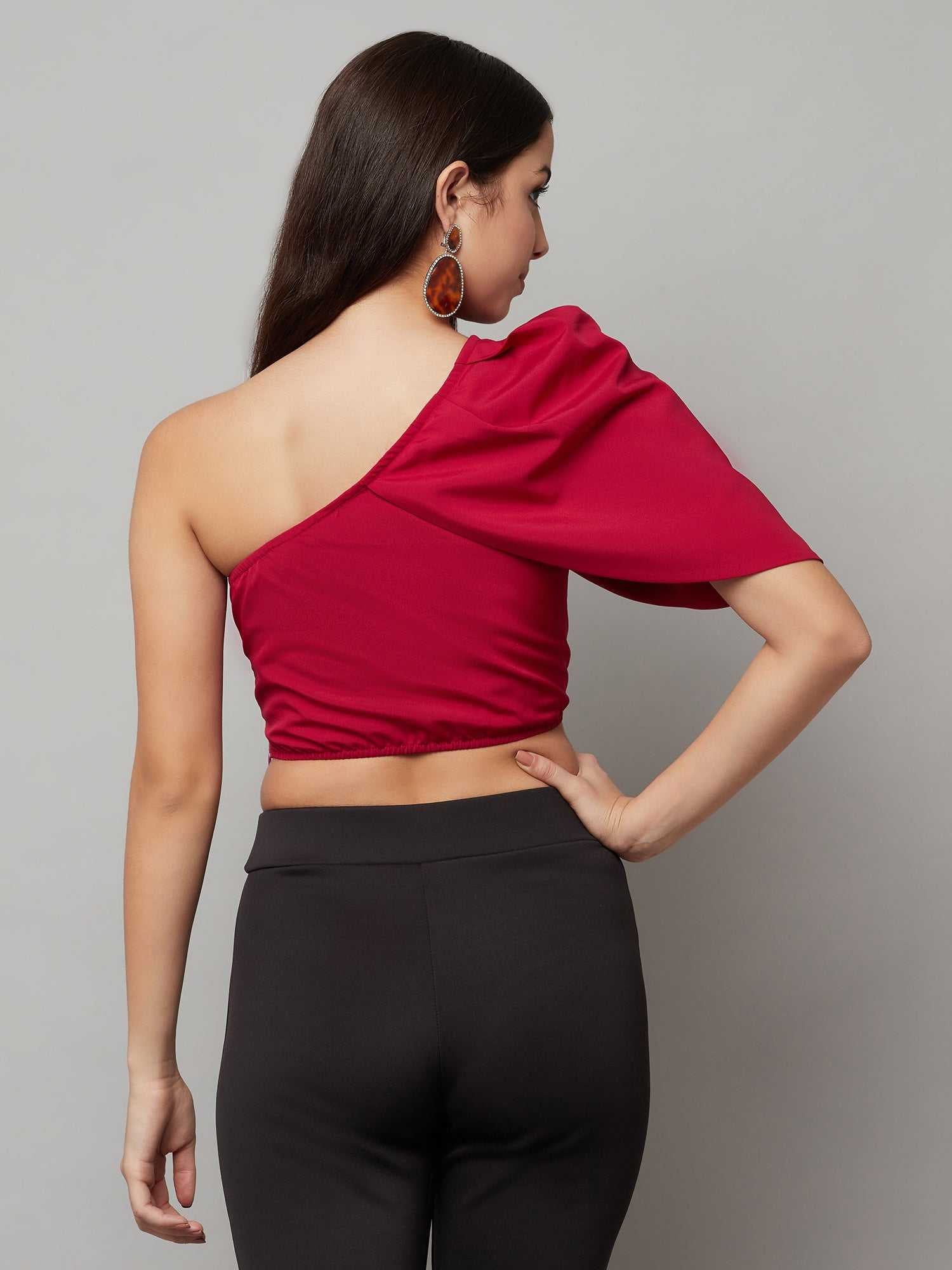 one shoulder cape crop top