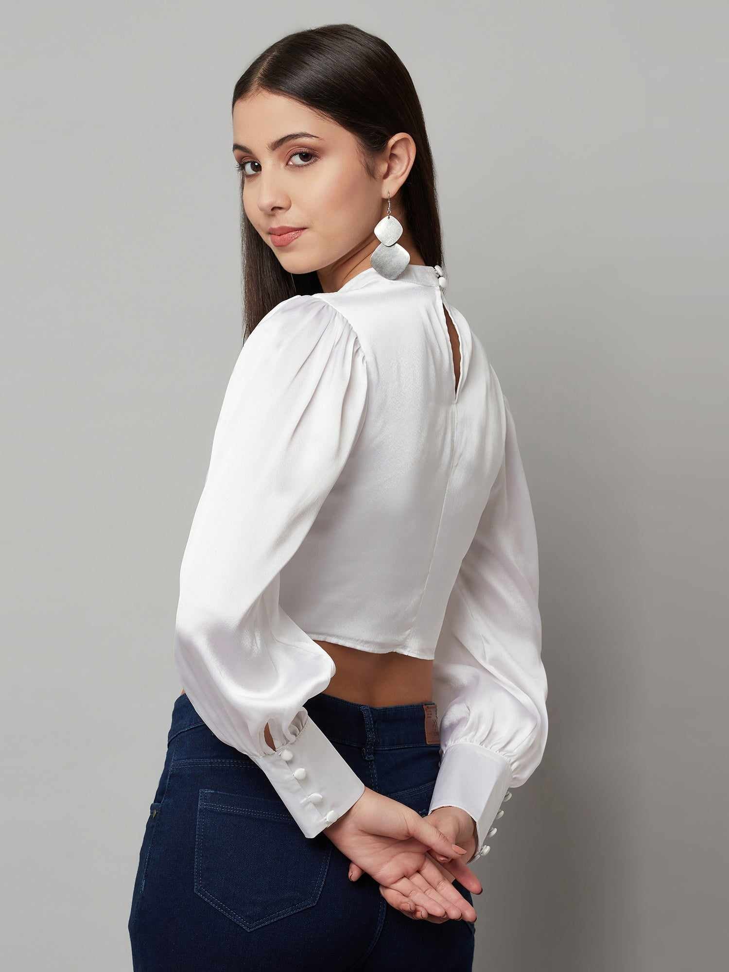 ballon sleeve white crop top