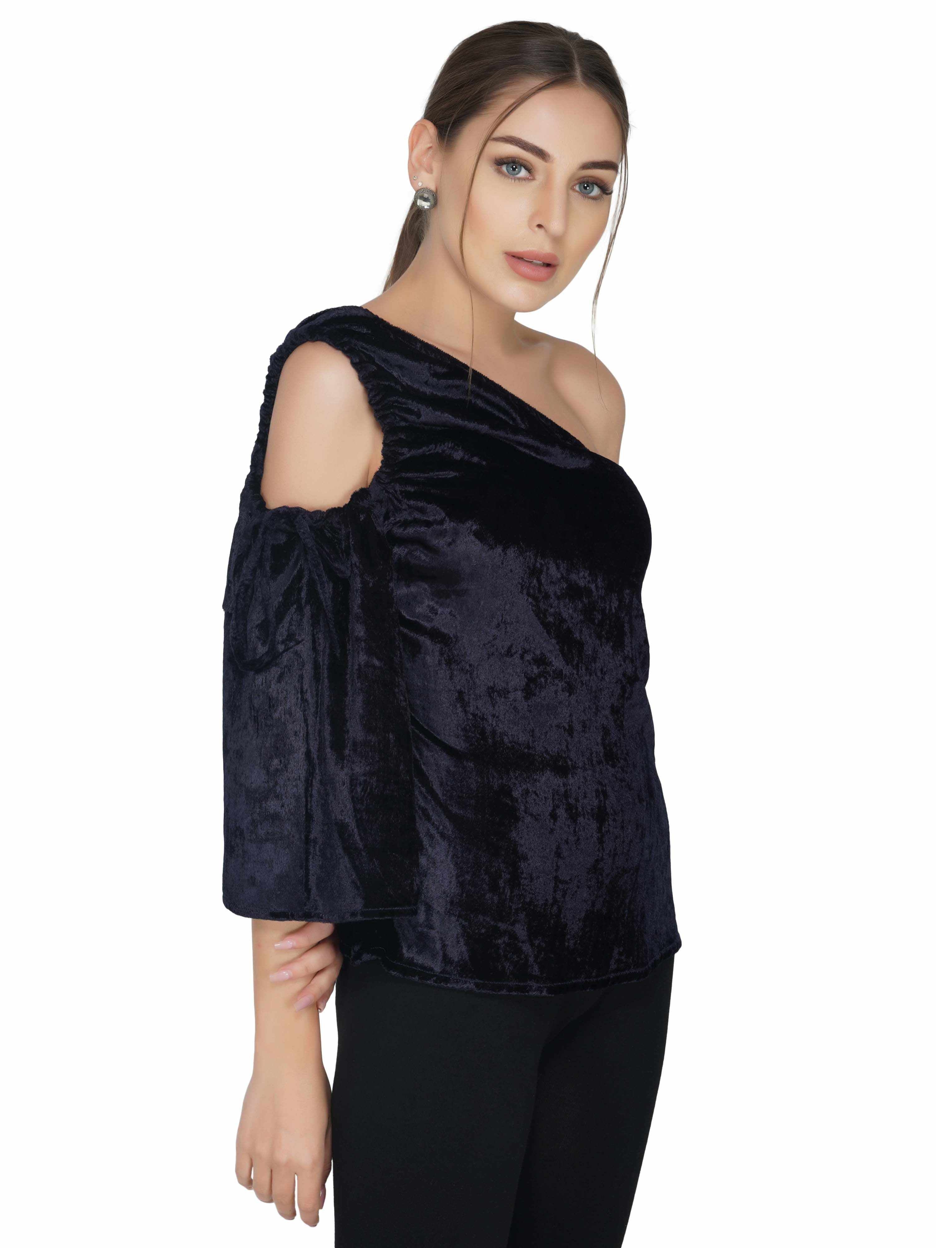 one shoulder velvet top