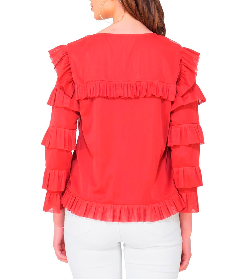 red tulle ruffle top