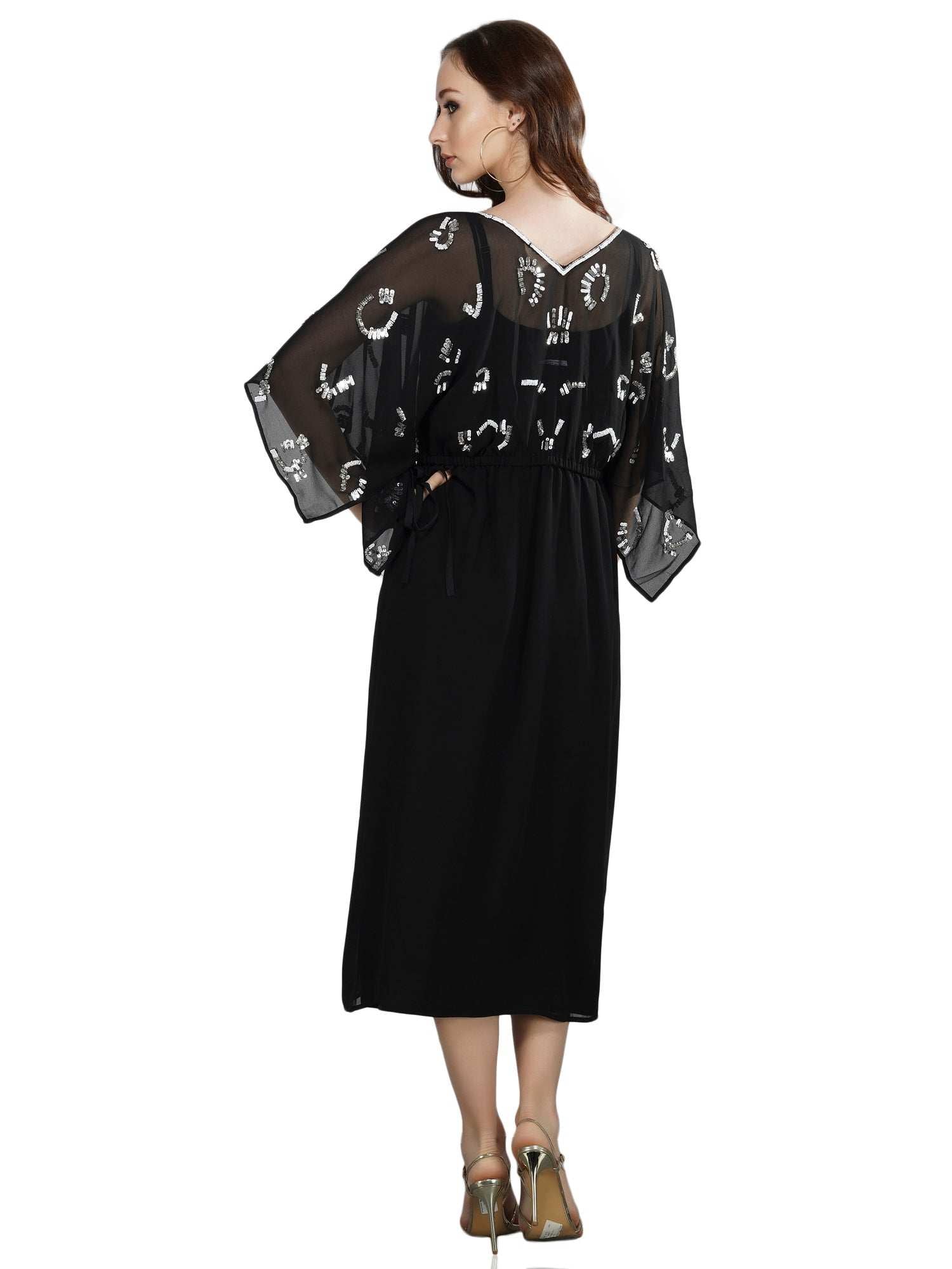 black kimono sleeves dress