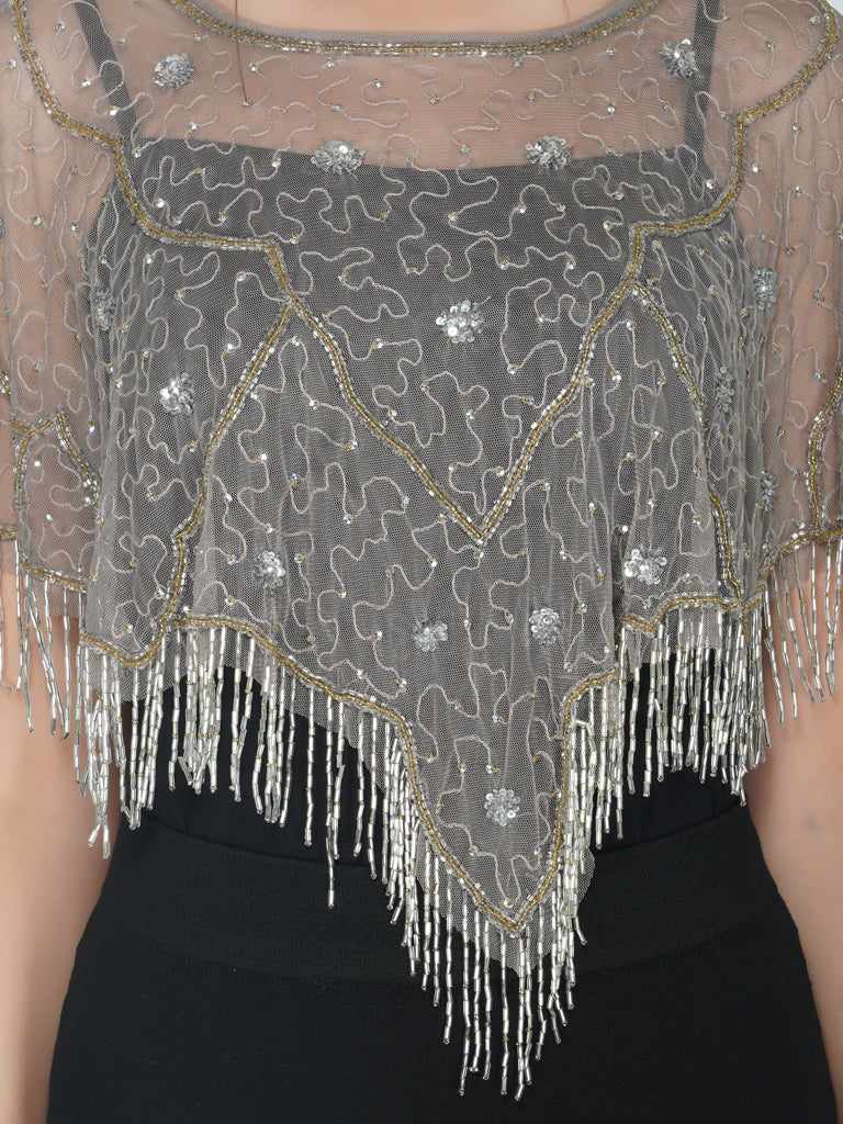 v shape geometric tulle shrug