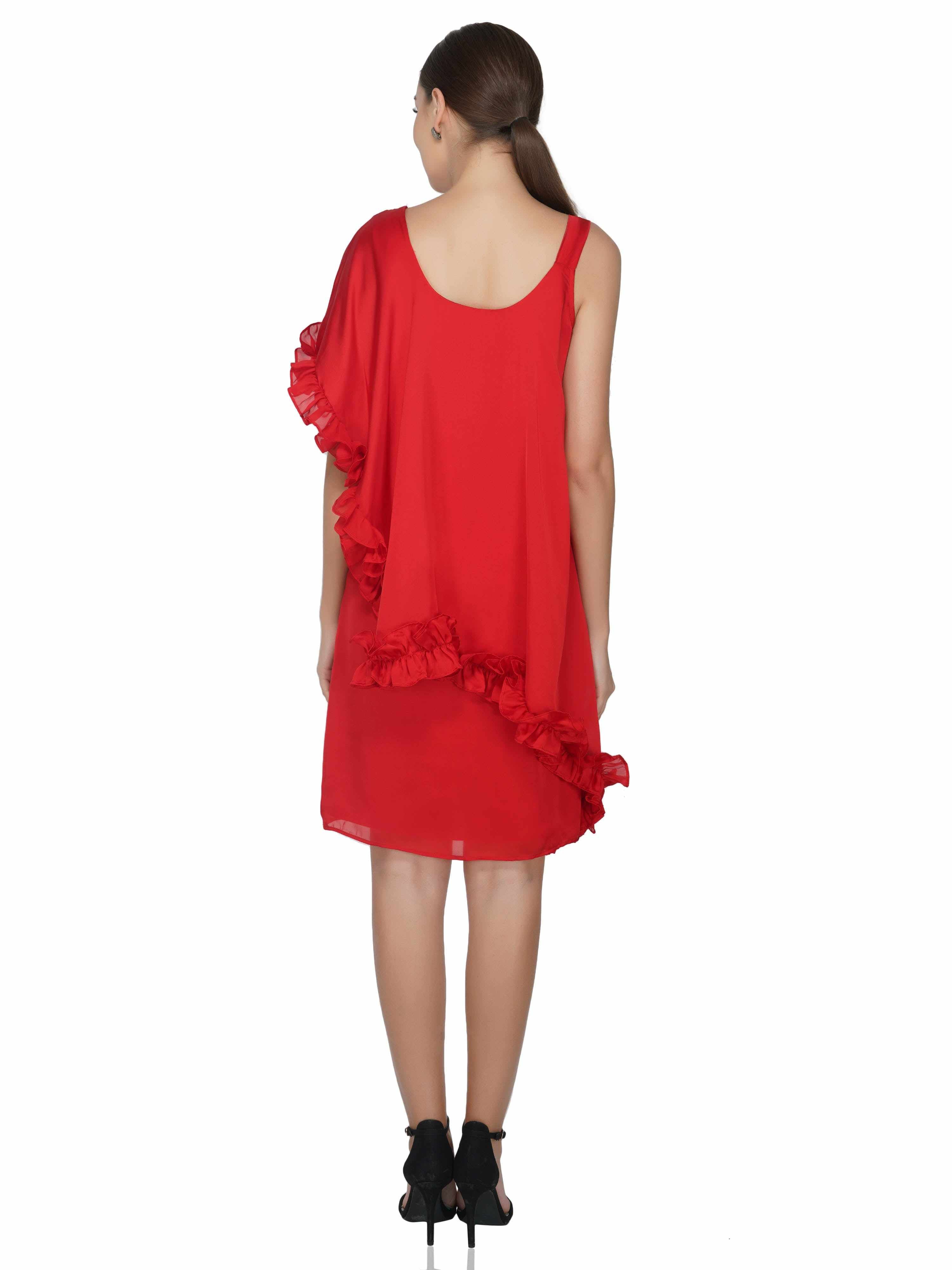 ruffled satin finish georgette dress