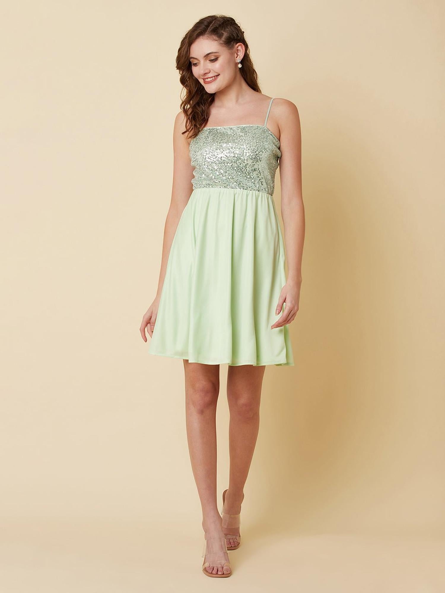 A-line Light Green Sequins Dress