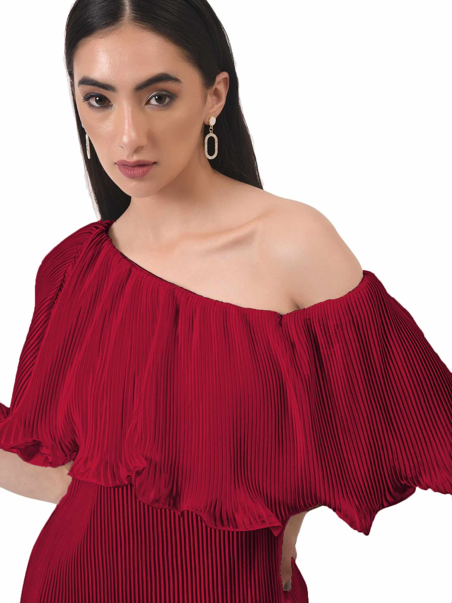 maroon imaginative pleated maroon dress