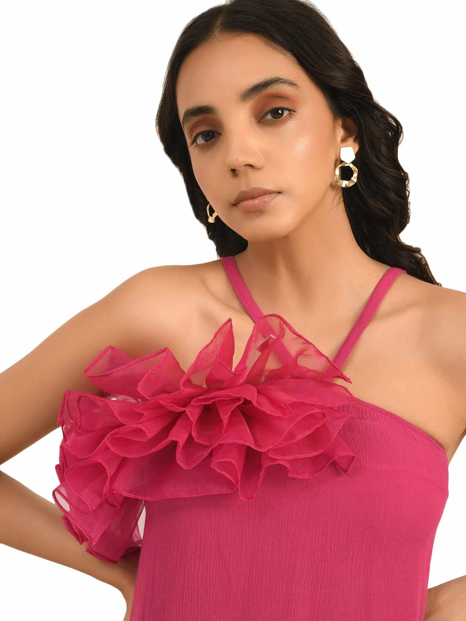 luxury vacay hot pink a line ruffle dress