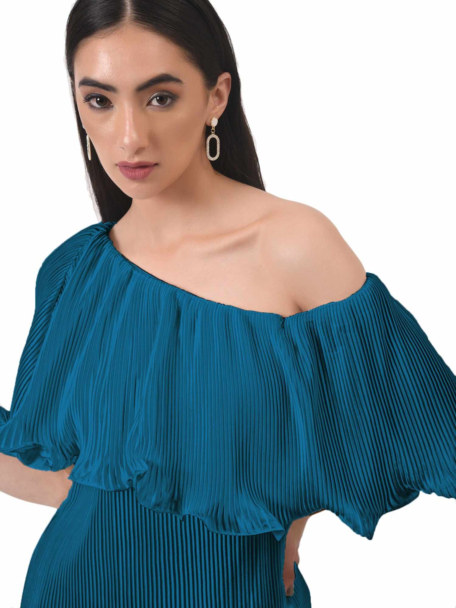 teal imaginative pleated white dress