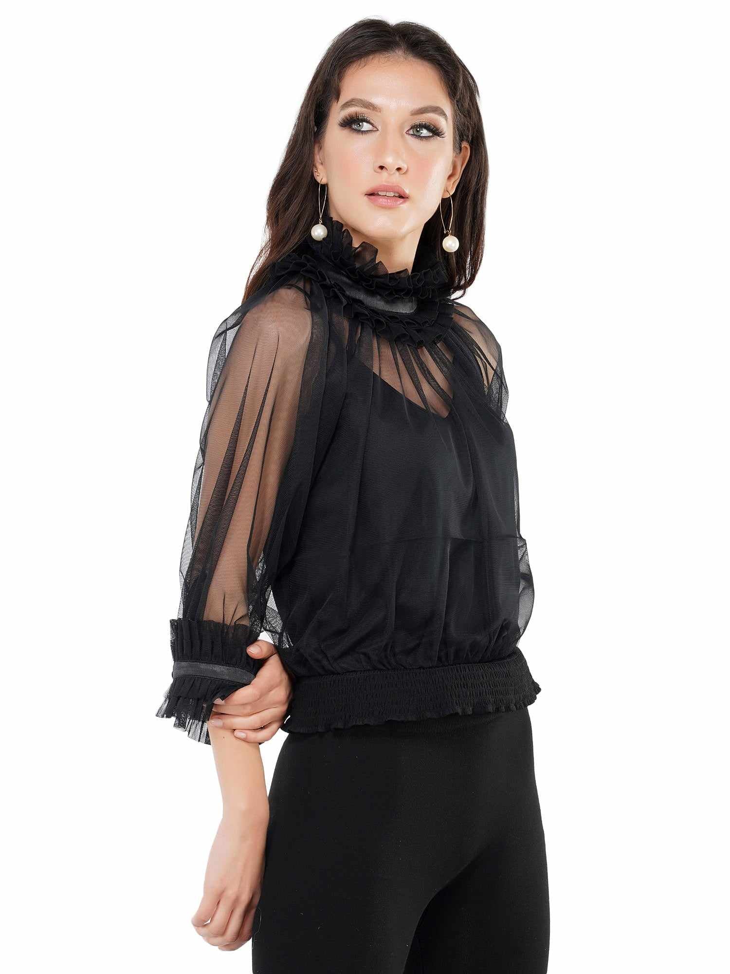 mesh black ish ruffles bodice