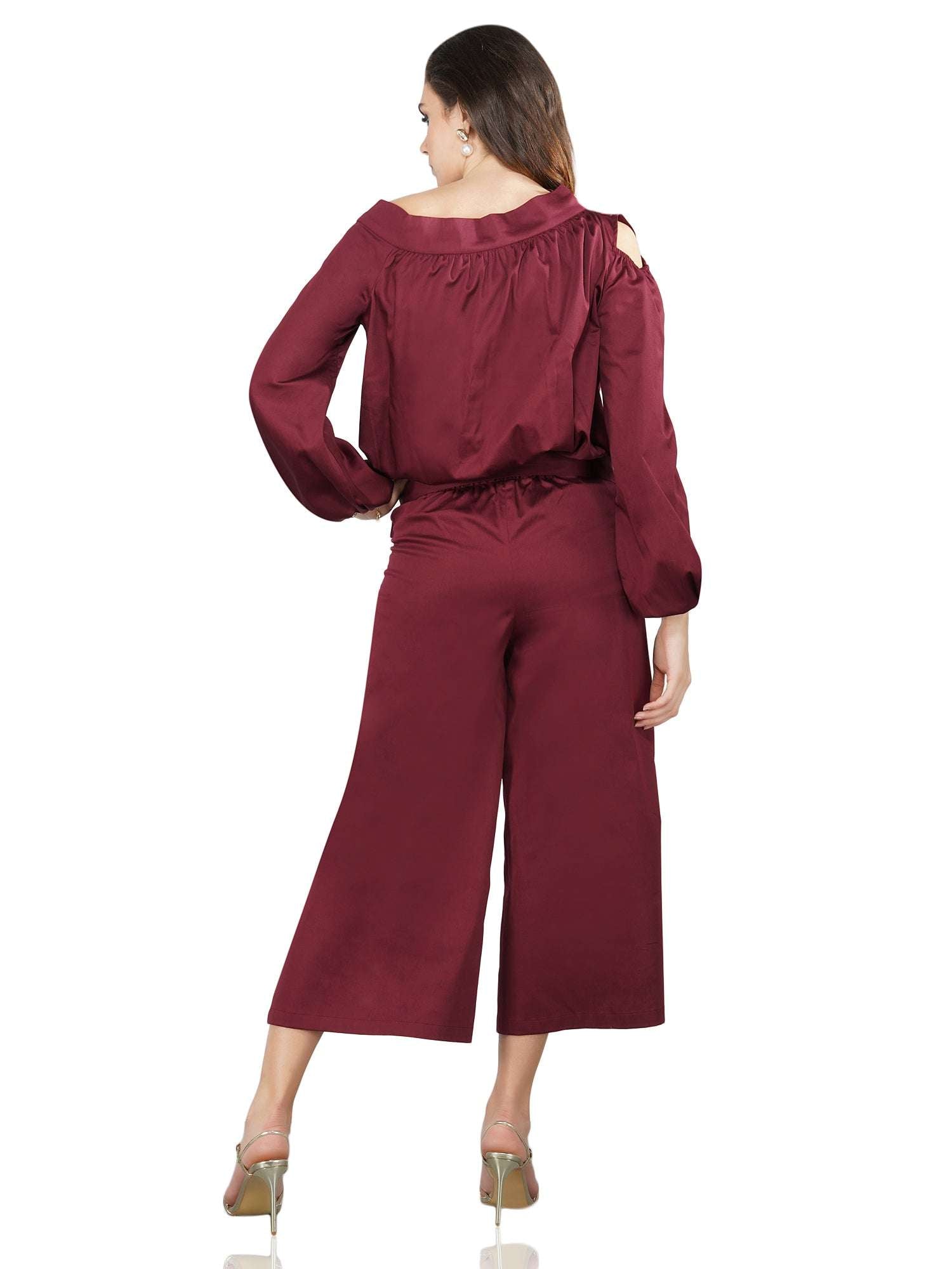 mahogany red draped blouse