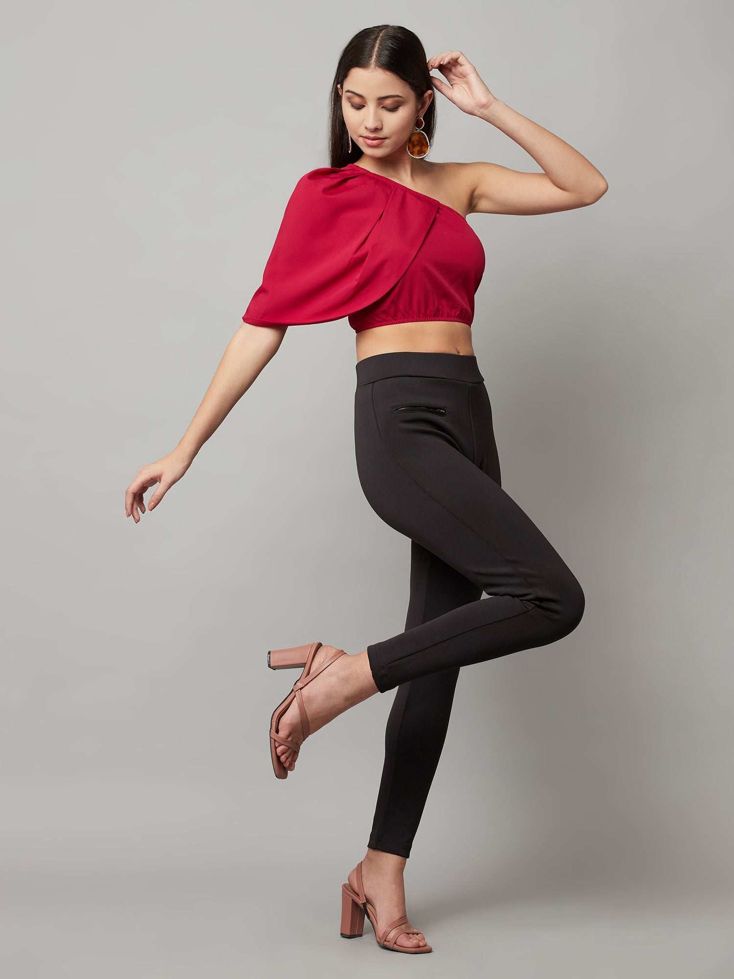 one shoulder cape crop top