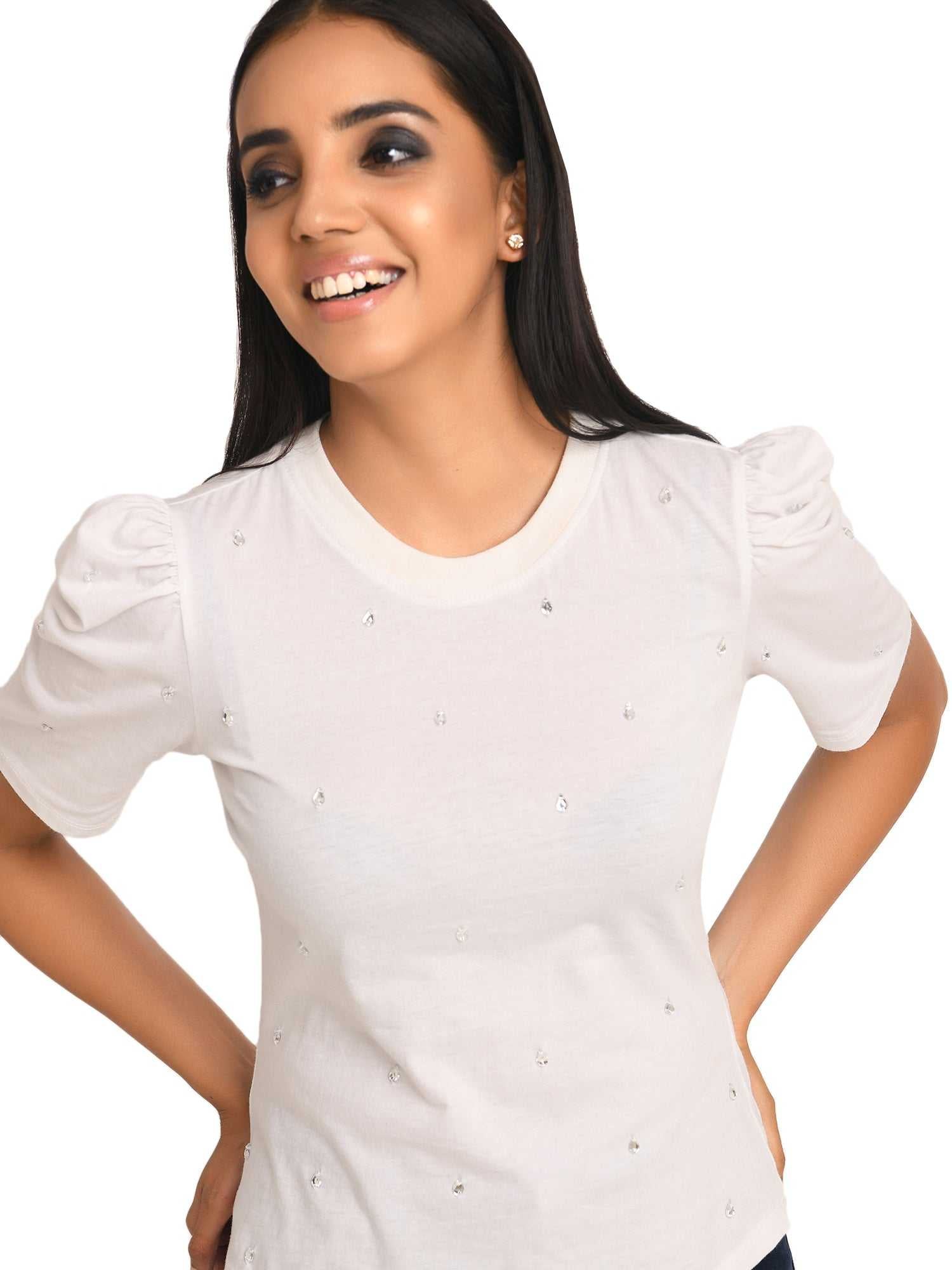 cotton jersey silver embellished top