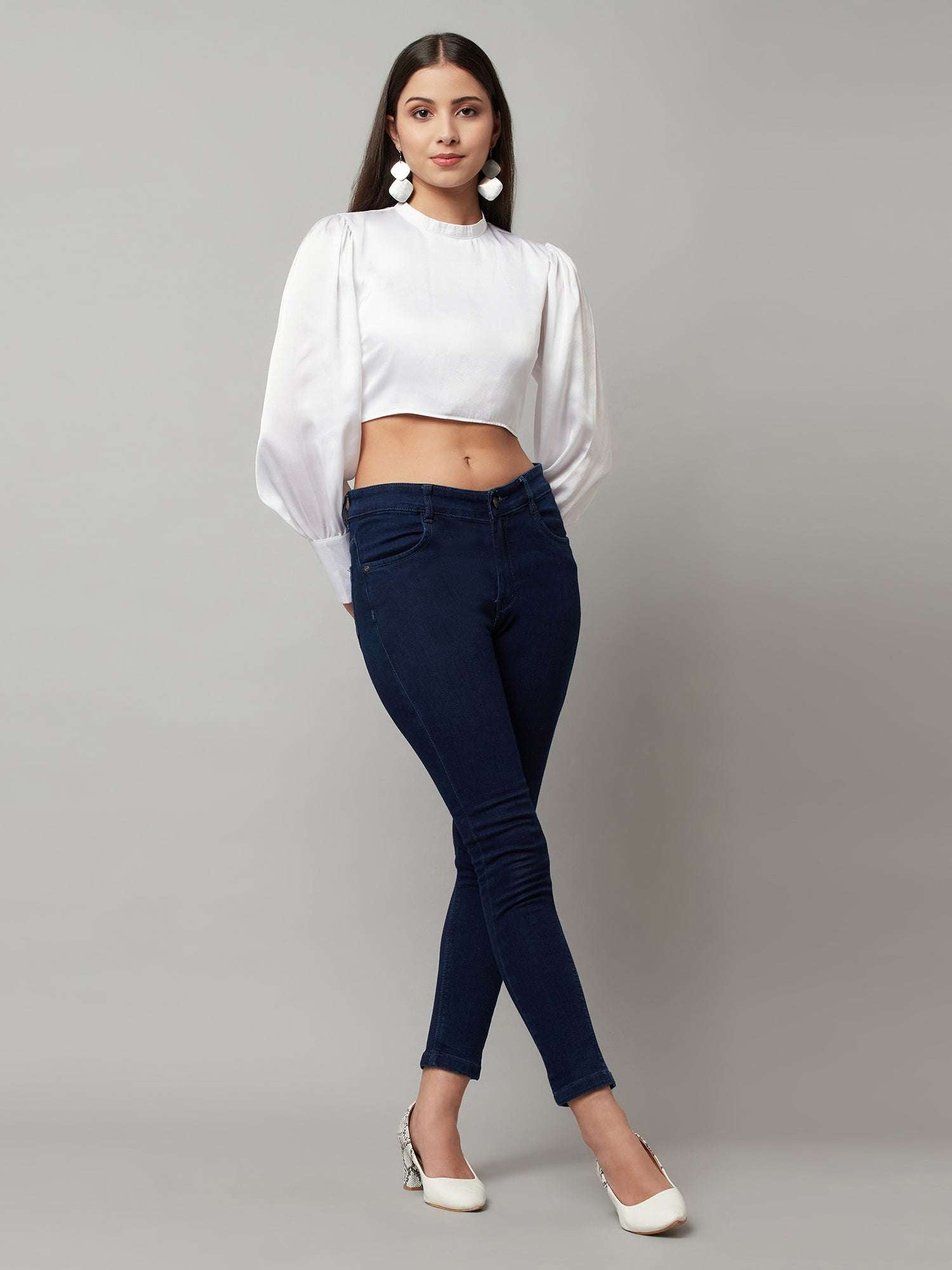 ballon sleeve white crop top