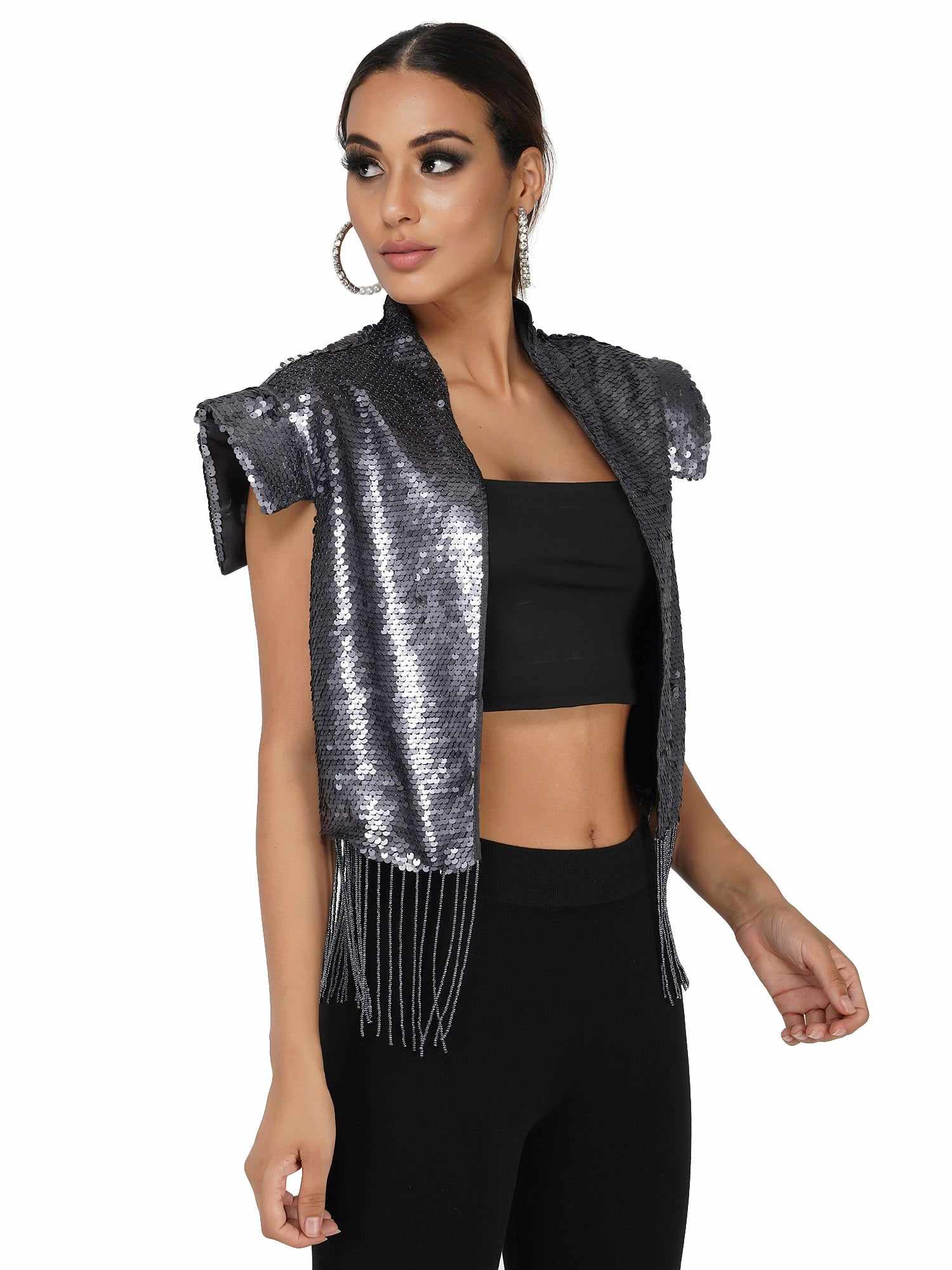 t shoulder sequin jacket