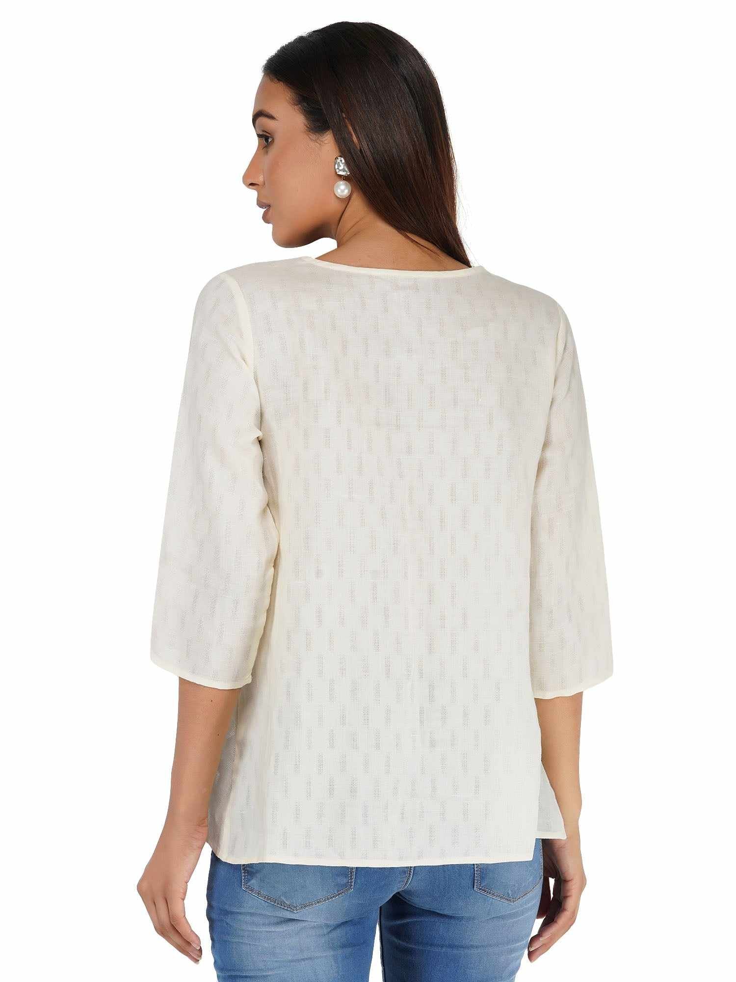 bugle beaded neck linen top  