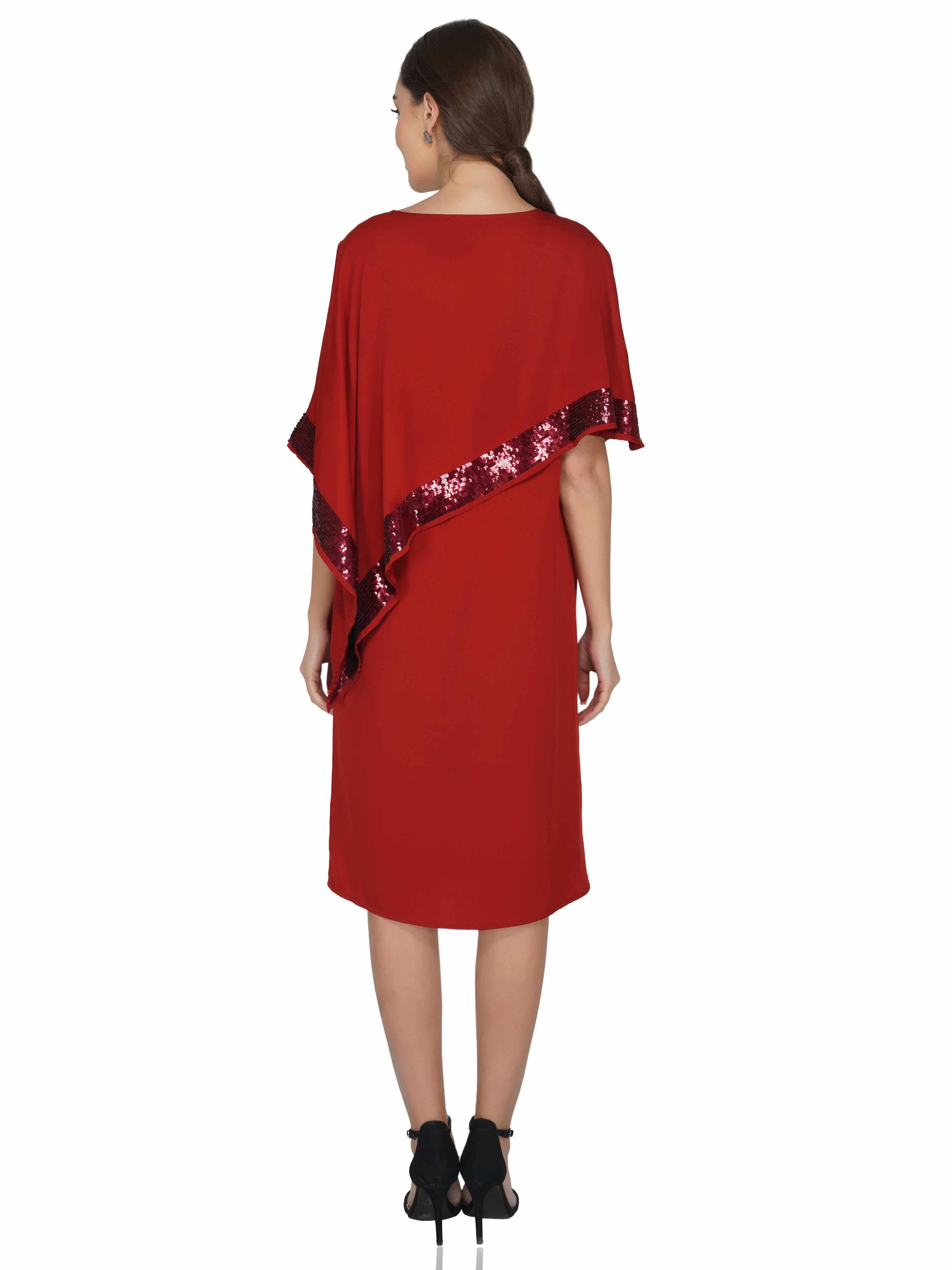 popover crepe dress with sequin border  