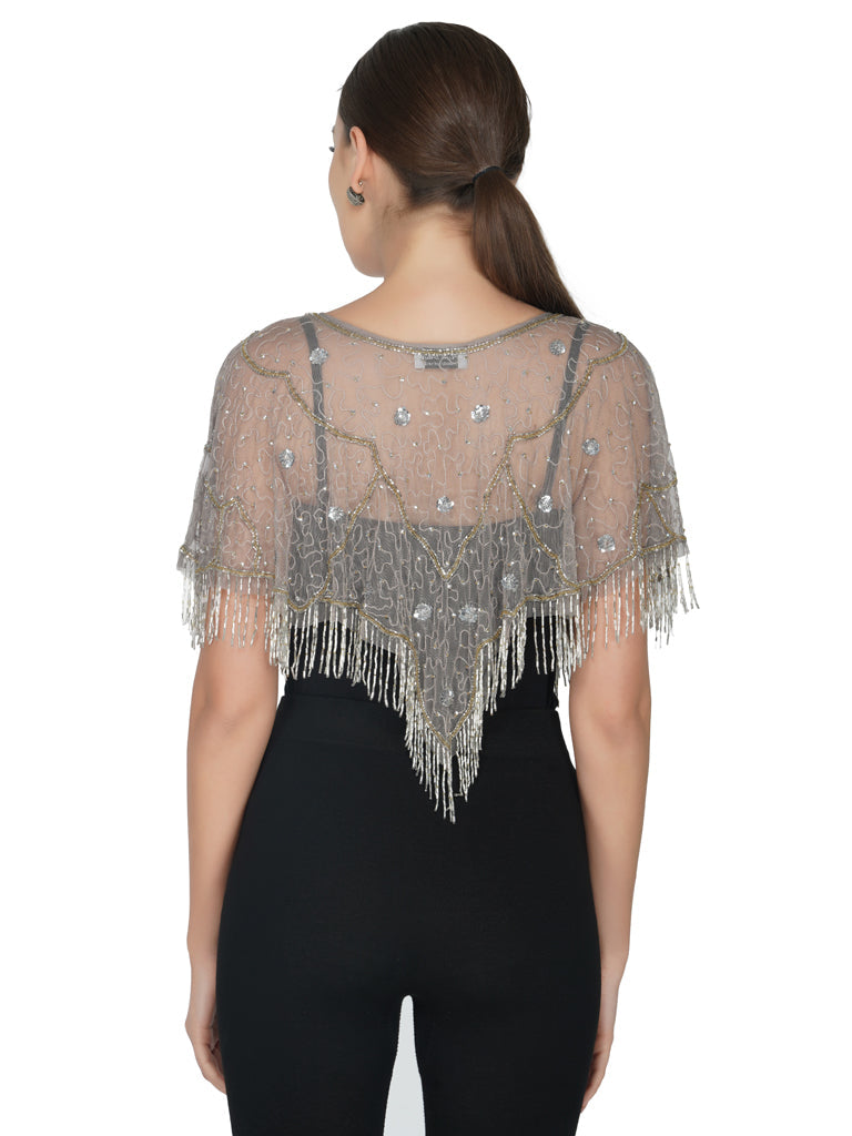 v shape geometric tulle shrug