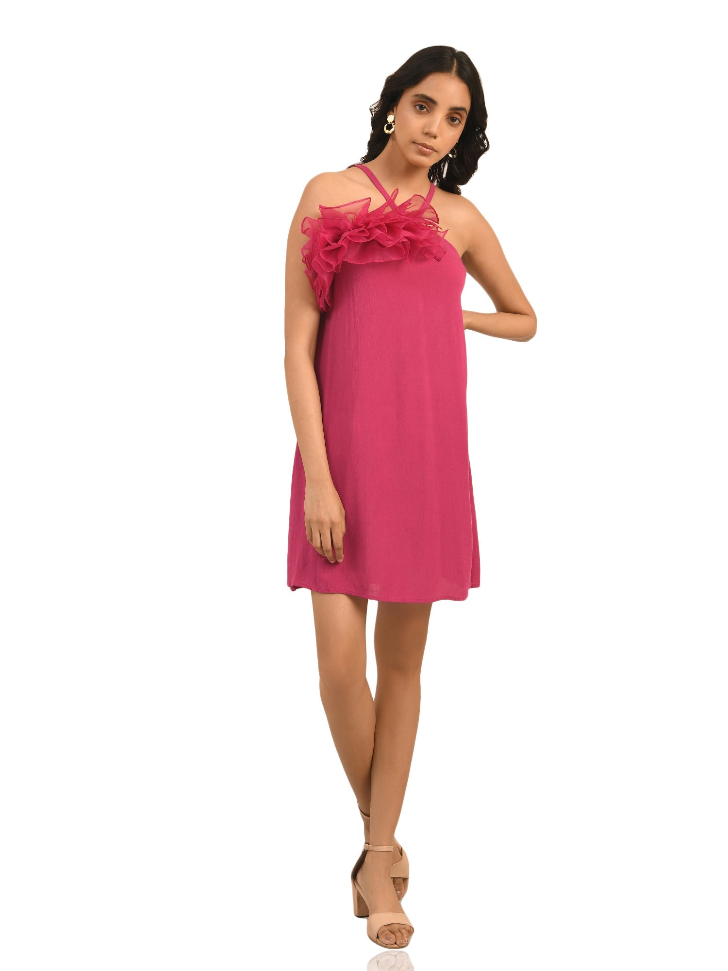 luxury vacay hot pink a line ruffle dress