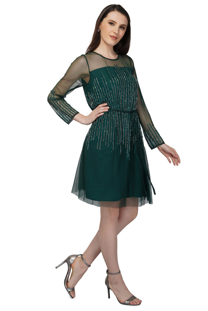 green sequin tulle mini