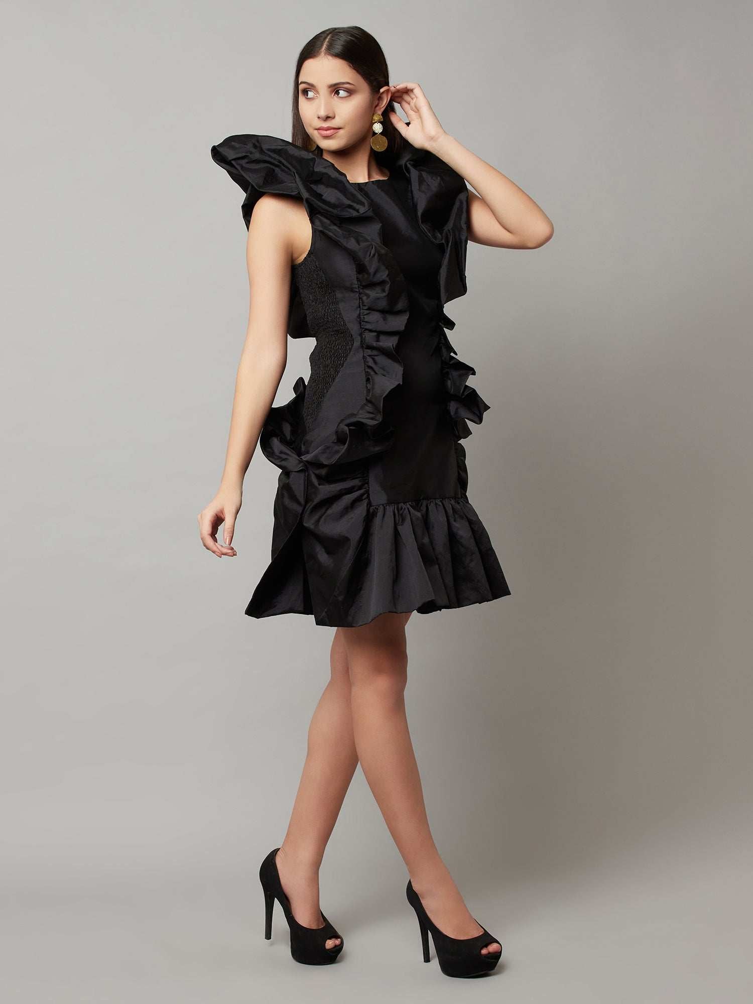 flouncy ruffle black dress