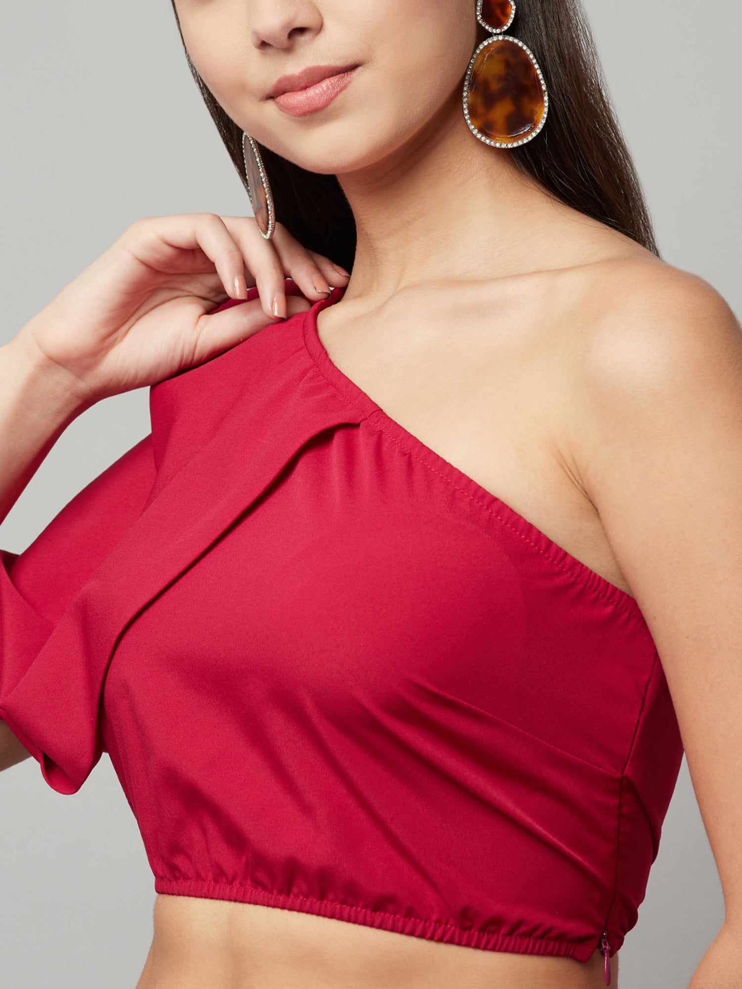 one shoulder cape crop top