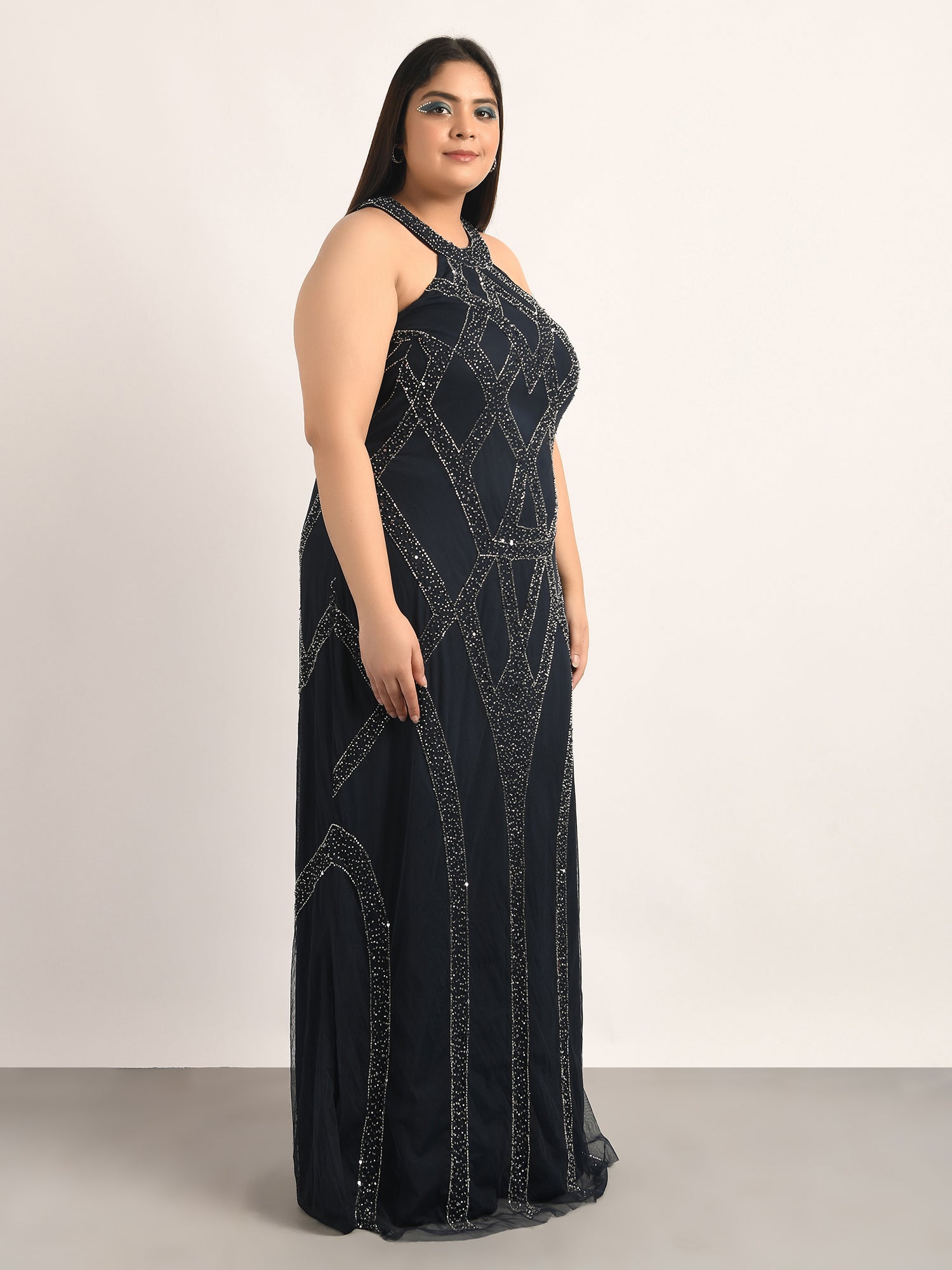 attic curves river halter neck gown