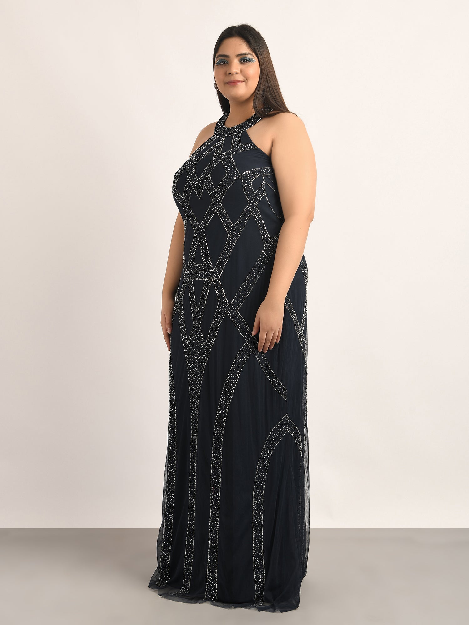 attic curves river halter neck gown