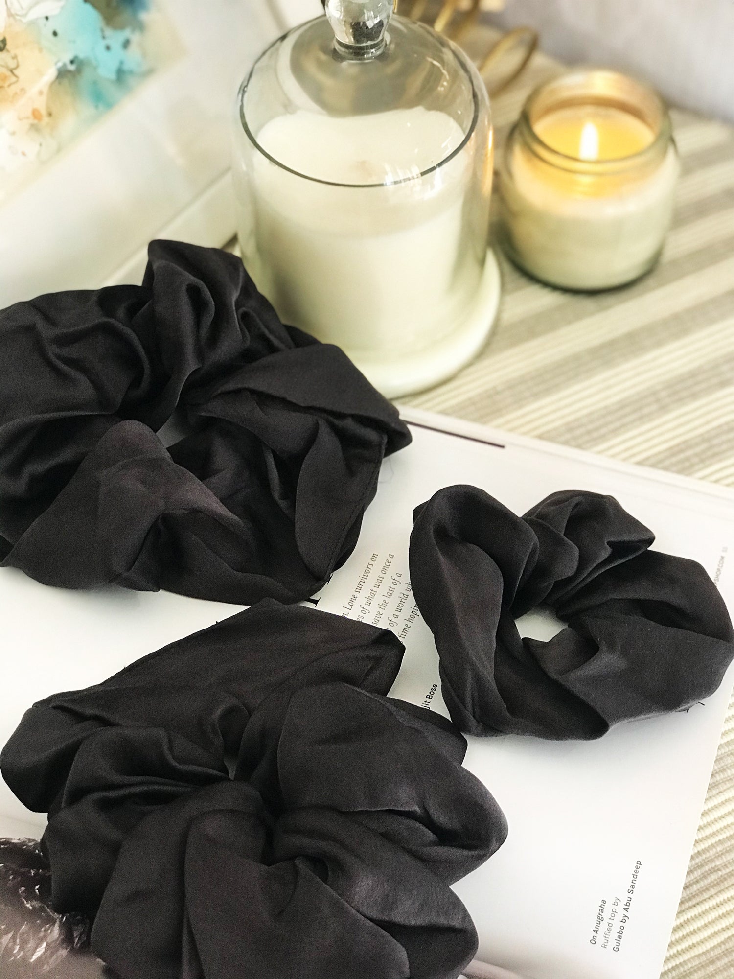  00 mulberry silk black scrunchies set of  