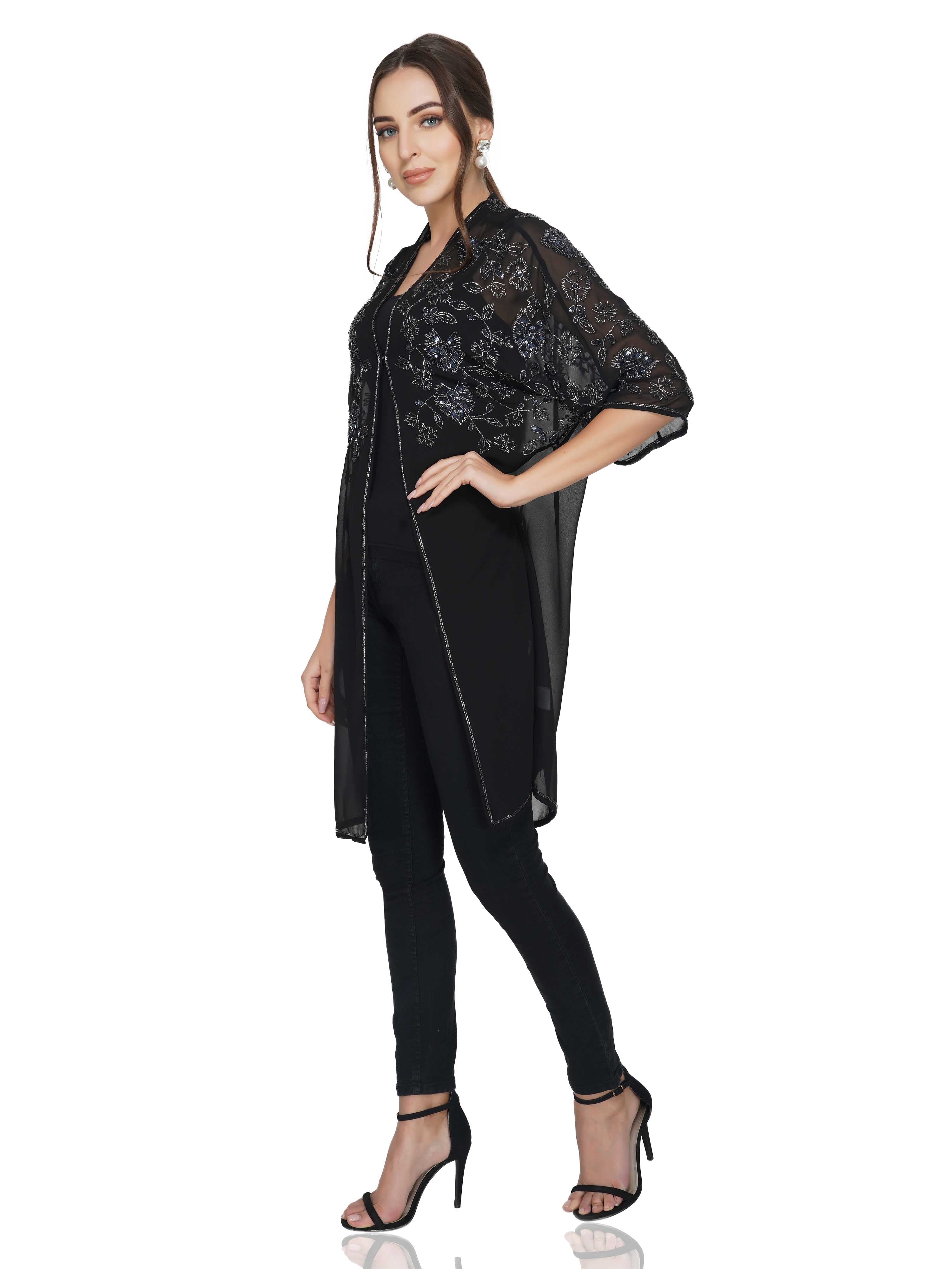 Attic Salt Black Shrug With Shoulder Embroidery