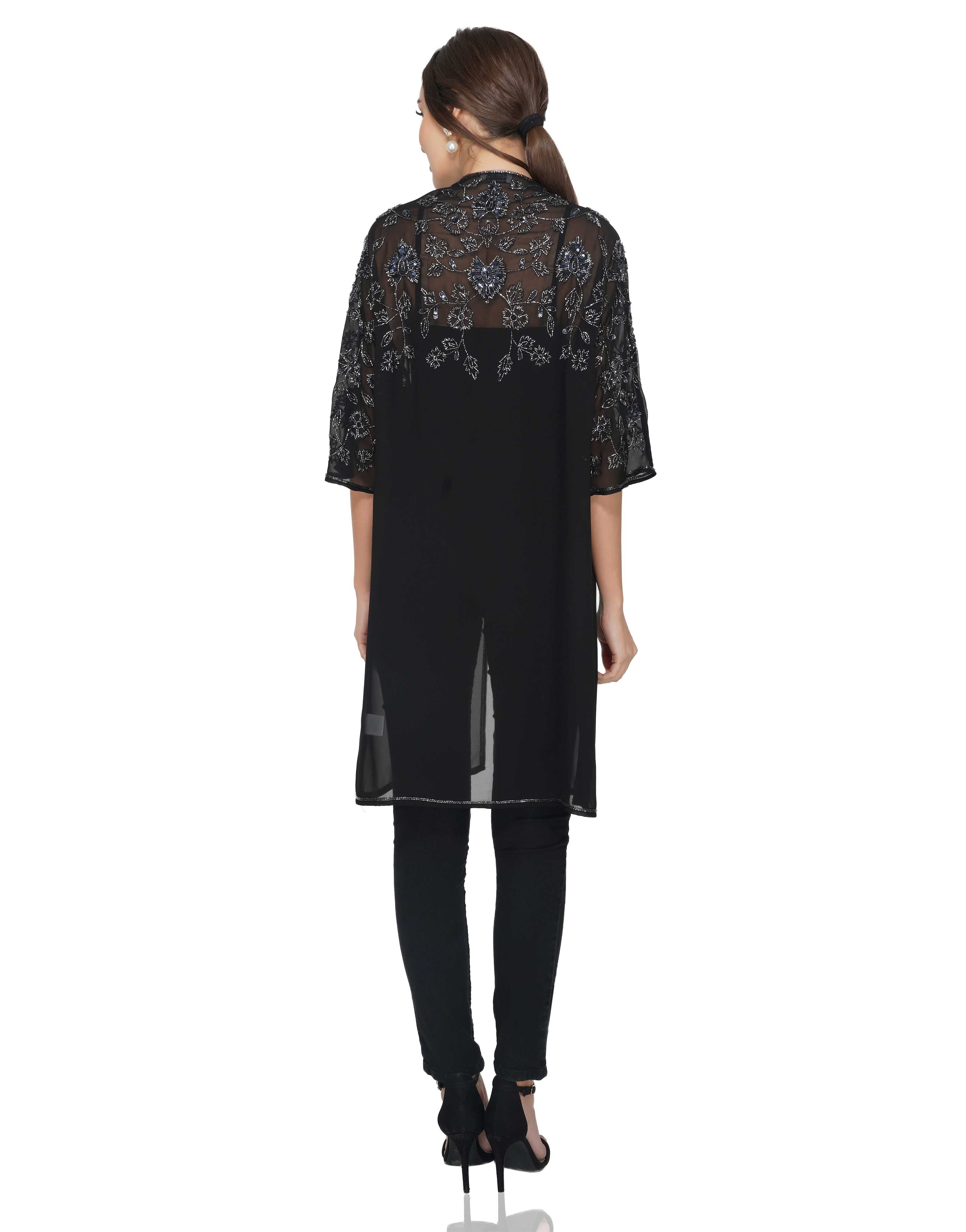 Attic Salt Black Shrug With Shoulder Embroidery