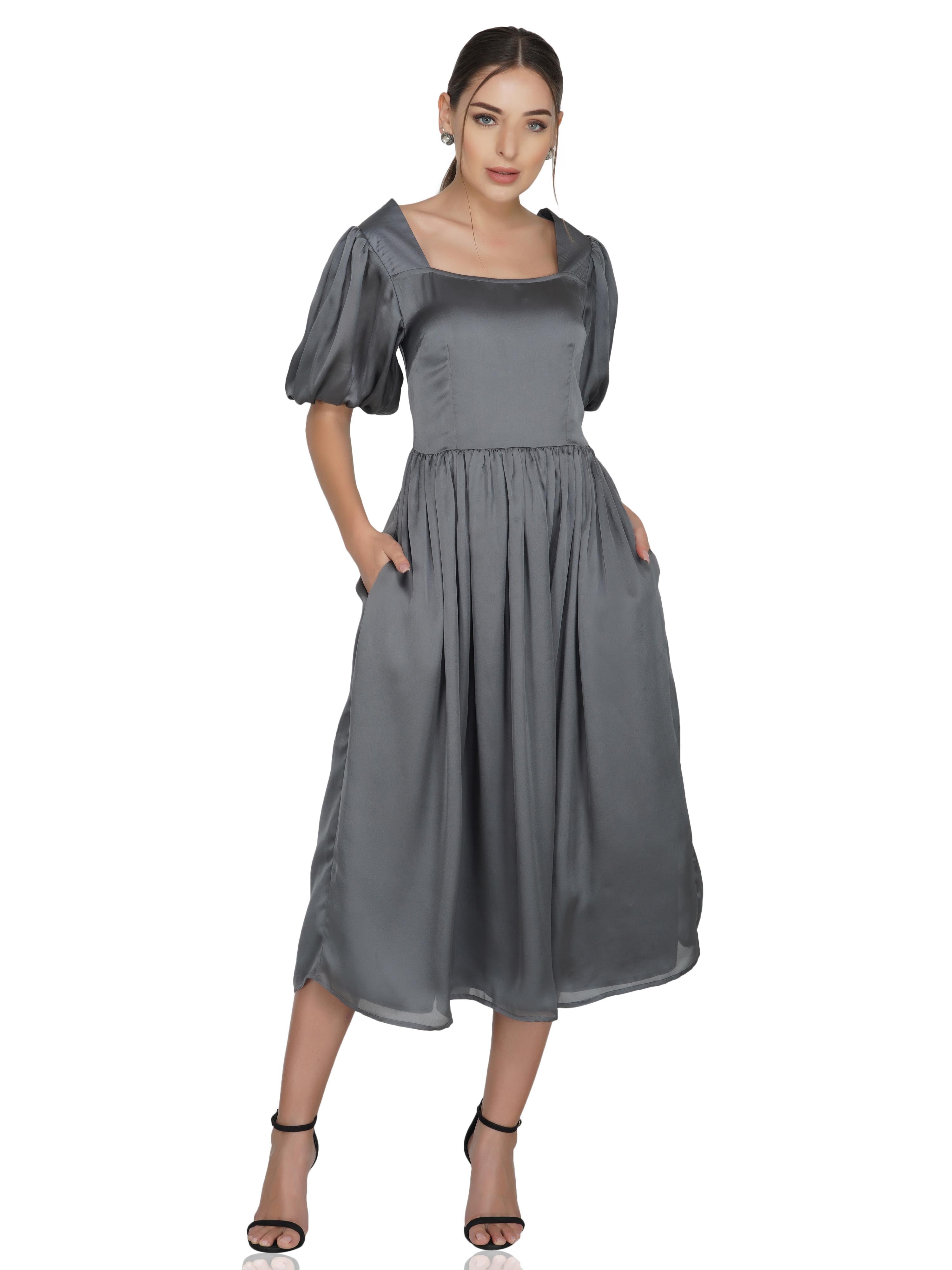 Attic Salt Grey satin midi