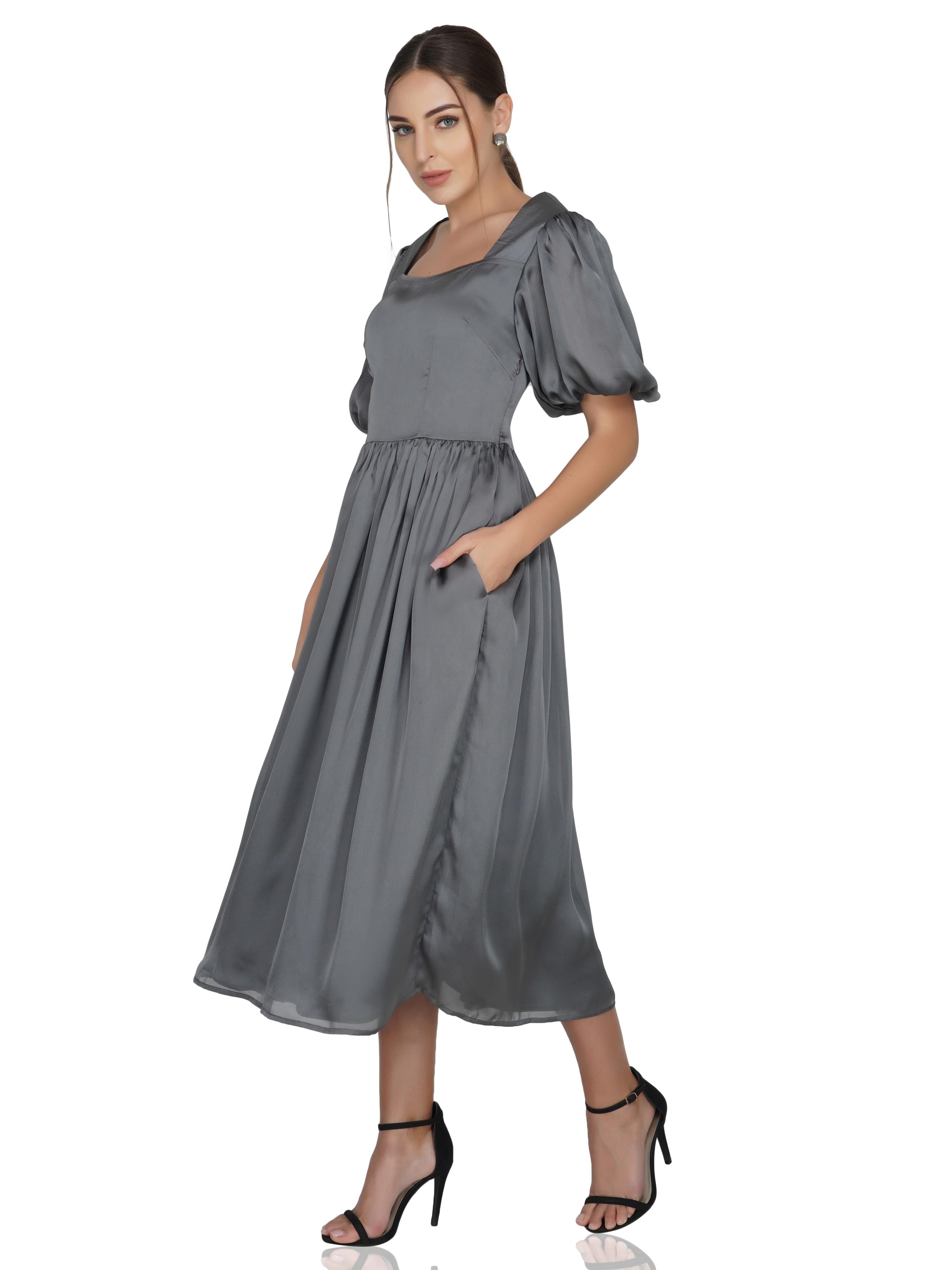 Attic Salt Grey satin midi